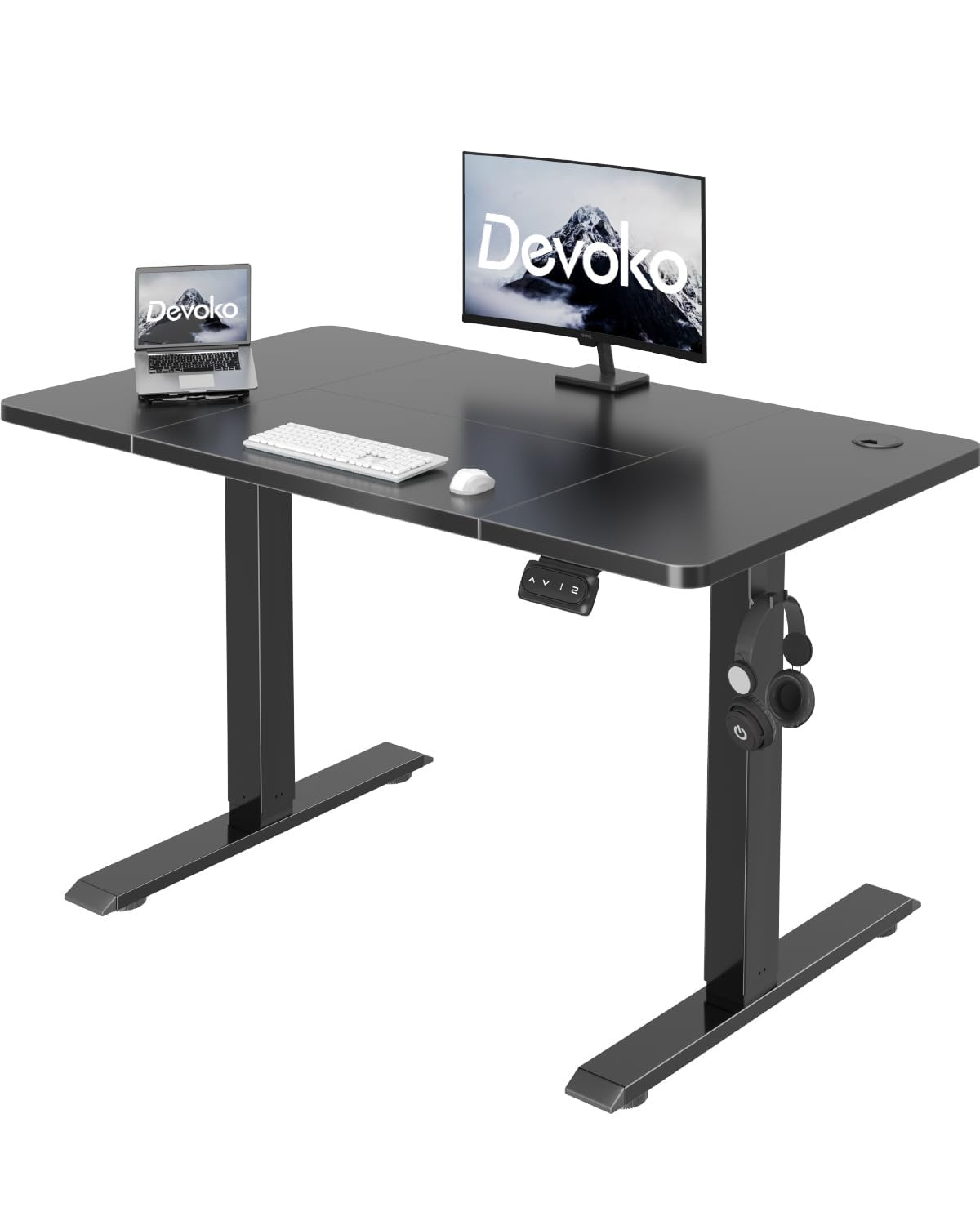 Devoko 140x60 cm Escritorio Regulable en Altura, Escritorio Elevable Eléctrico Telescópico Bidireccional, Escritorio de Oficinay Hogar, para Estudio en Casa con Tablero Ensamblado, Blanco
