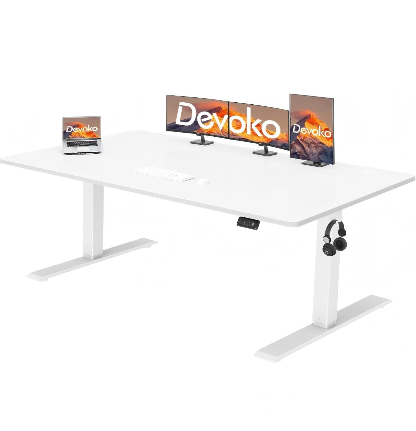 Devoko 140x60 cm Escritorio Regulable en Altura, Escritorio Elevable Eléctrico Telescópico Bidireccional, Escritorio de Oficinay Hogar, para Estudio en Casa con Tablero Ensamblado, Blanco