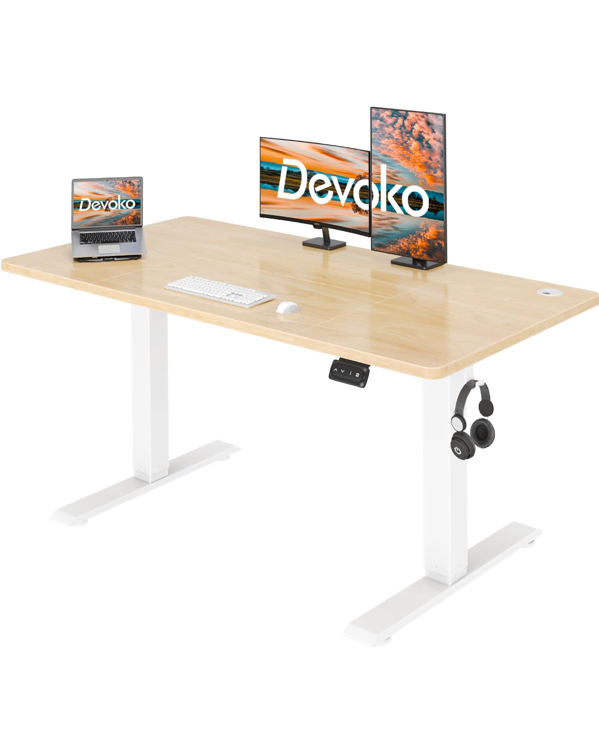 Devoko 140x60 cm Escritorio Regulable en Altura, Escritorio Elevable Eléctrico Telescópico Bidireccional, Escritorio de Oficinay Hogar, para Estudio en Casa con Tablero Ensamblado, Blanco