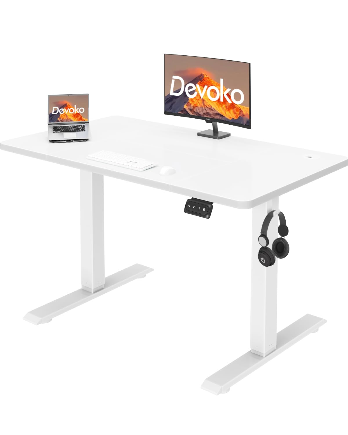 Devoko 140x60 cm Escritorio Regulable en Altura, Escritorio Elevable Eléctrico Telescópico Bidireccional, Escritorio de Oficinay Hogar, para Estudio en Casa con Tablero Ensamblado, Blanco