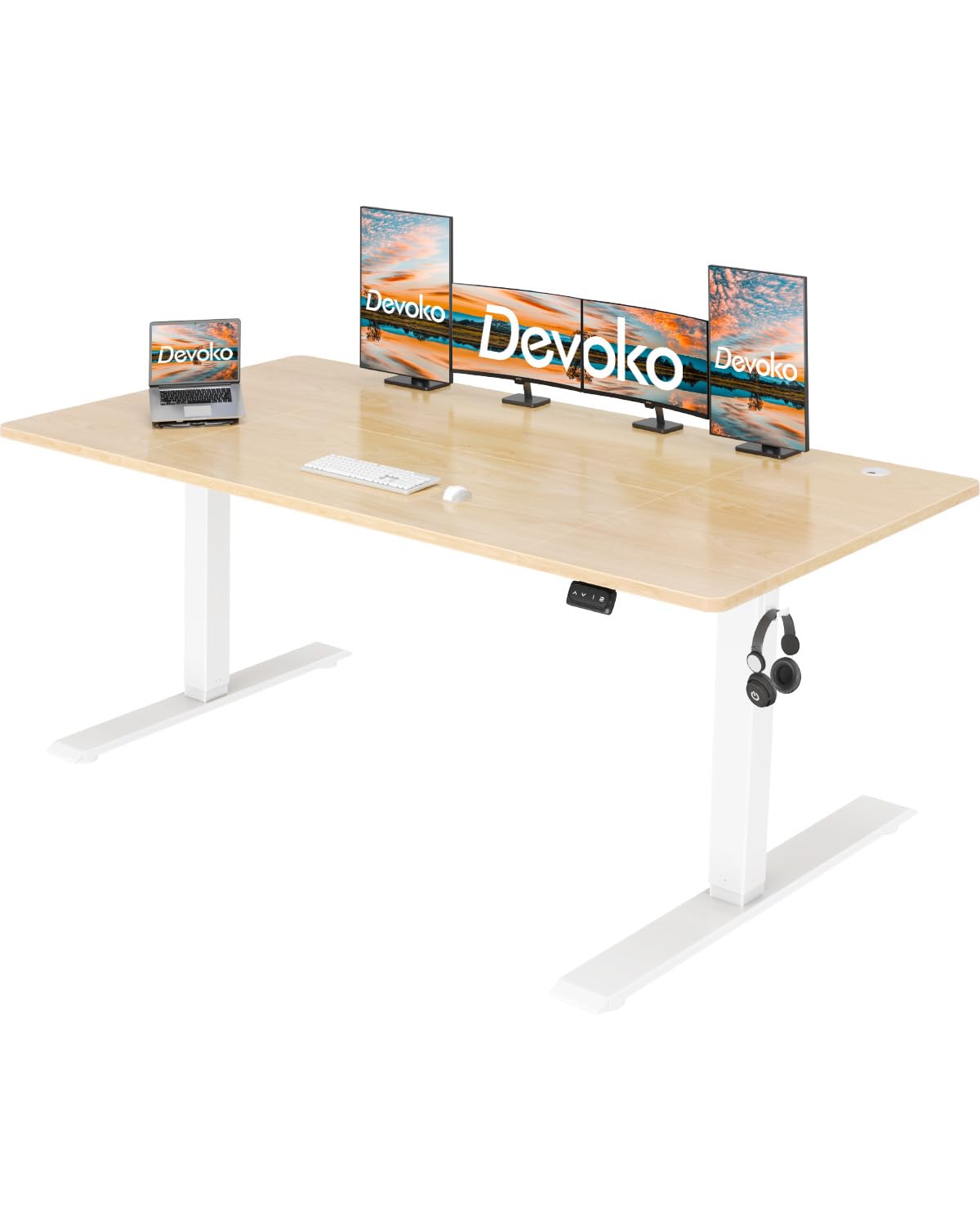 Devoko 140x60 cm Escritorio Regulable en Altura, Escritorio Elevable Eléctrico Telescópico Bidireccional, Escritorio de Oficinay Hogar, para Estudio en Casa con Tablero Ensamblado, Blanco