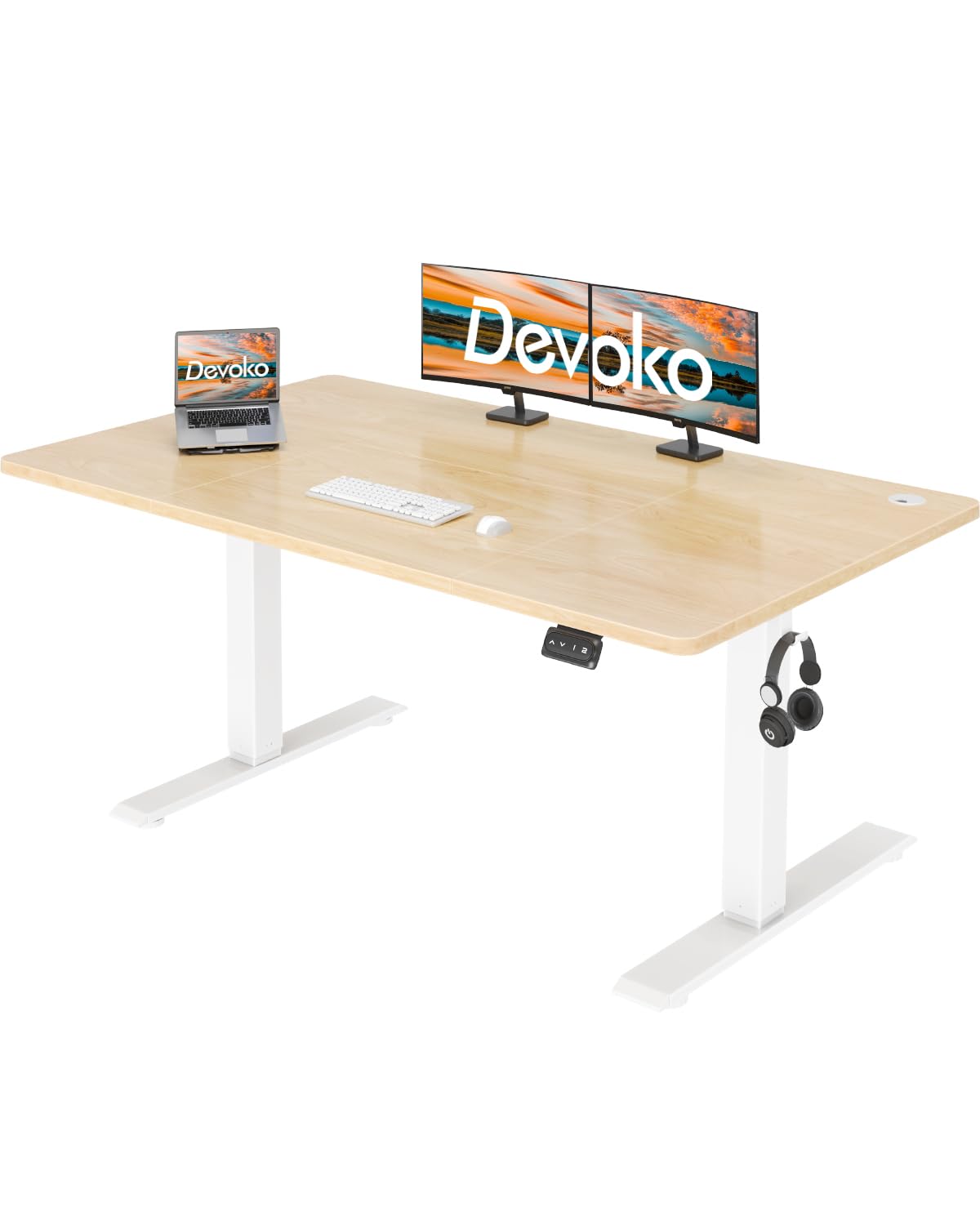 Devoko 140x60 cm Escritorio Regulable en Altura, Escritorio Elevable Eléctrico Telescópico Bidireccional, Escritorio de Oficinay Hogar, para Estudio en Casa con Tablero Ensamblado, Blanco