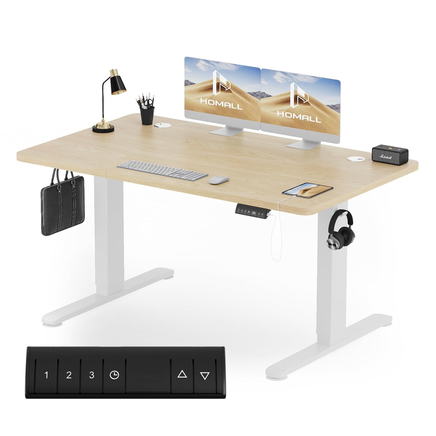 Homall Escritorio 140 x 80 cm,Escritorio Elevable con Carga USB,Mesa Elevable Escritorio Equipado con 3 Funciones de Memoria y Recordatorio,Mesas Elevables Modernas,Mesa Regulable Altura