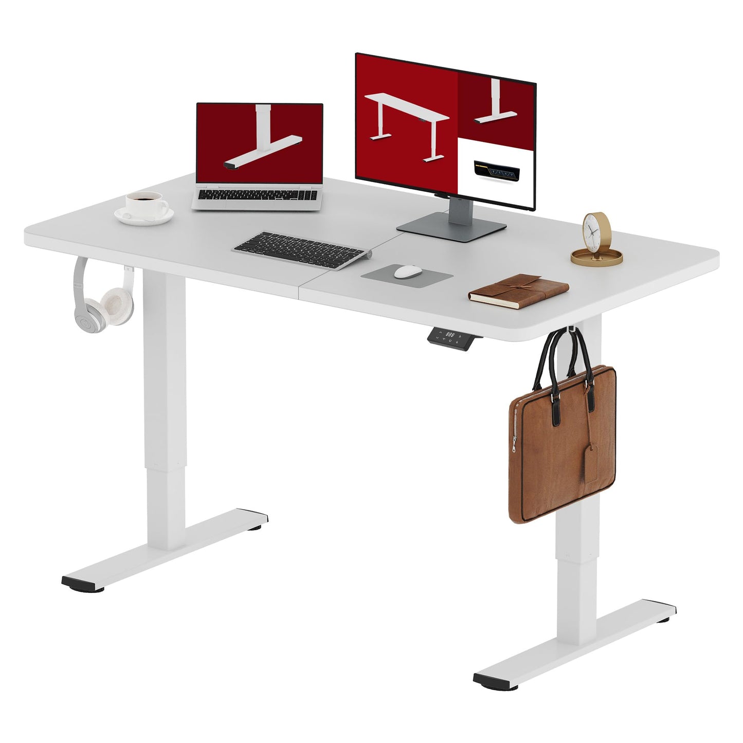 SANODESK QS1 140 x 60 cm Escritorio Elevable Eléctrico con Tablero Escritorio Regulable en Altura Eléctrico Telescópico Bidireccional con Control de Memoria y Tecnología Anticolisión (Blanco)