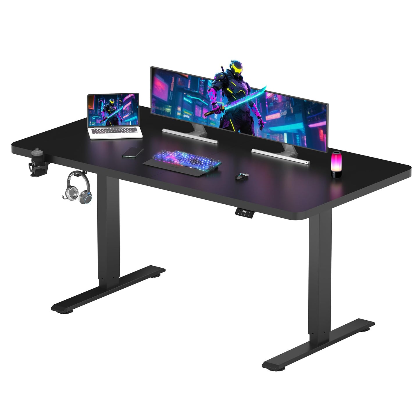 SANODESK QS-Gaming Escritorio Elevable Eléctrico 160x60 cm, Regulable en Altura, Control con Función de Memoria y Gancho, Negro