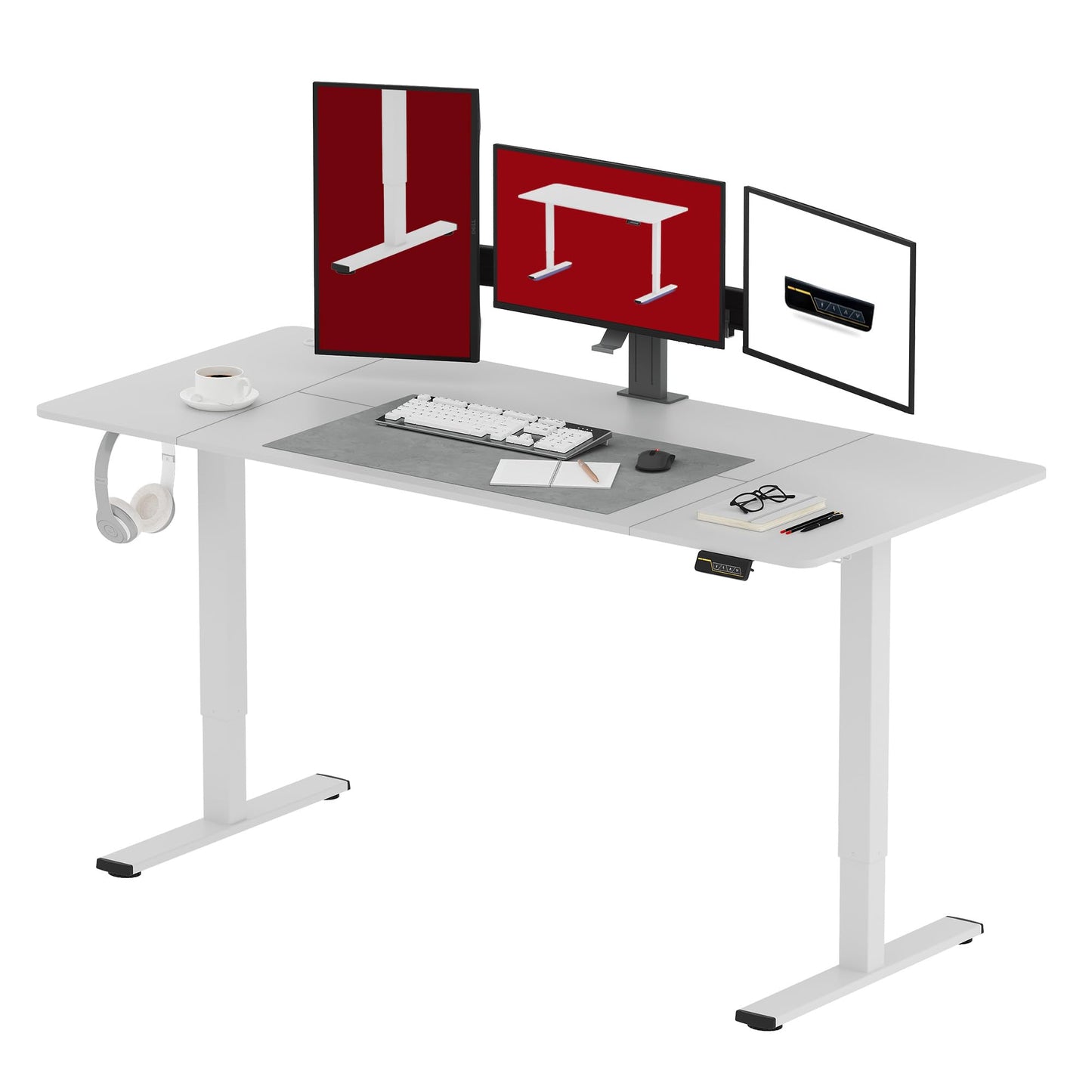 SANODESK QS1 140 x 60 cm Escritorio Elevable Eléctrico con Tablero Escritorio Regulable en Altura Eléctrico Telescópico Bidireccional con Control de Memoria y Tecnología Anticolisión (Blanco)