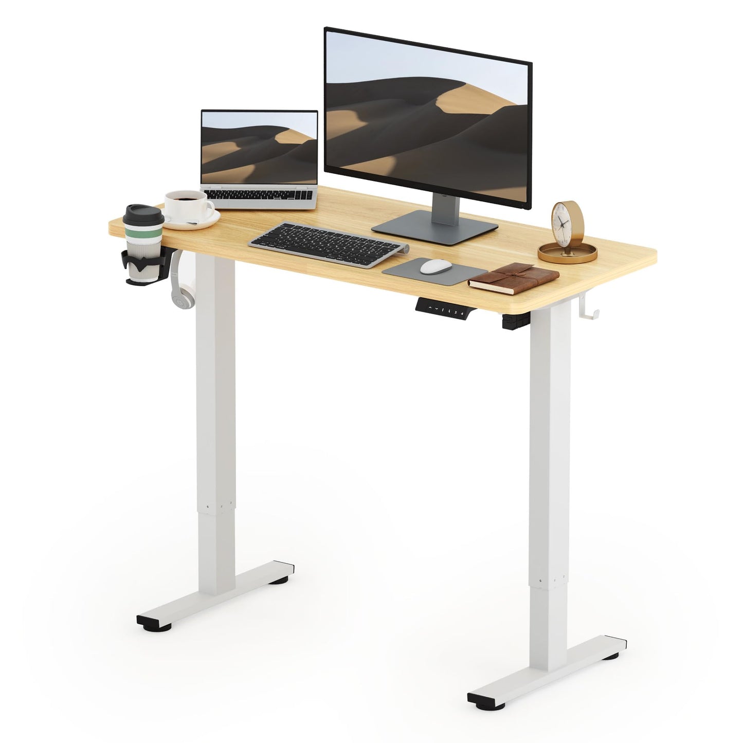 SANODESK FQ1 140x60cm Escritorio Elevable Eléctrico con Tablero, Standing Desk, Mesa Elevable para Computadora con Gancho, Cerradura para niños, Función de Memoria para Oficina y Hogar-Blanco Arce