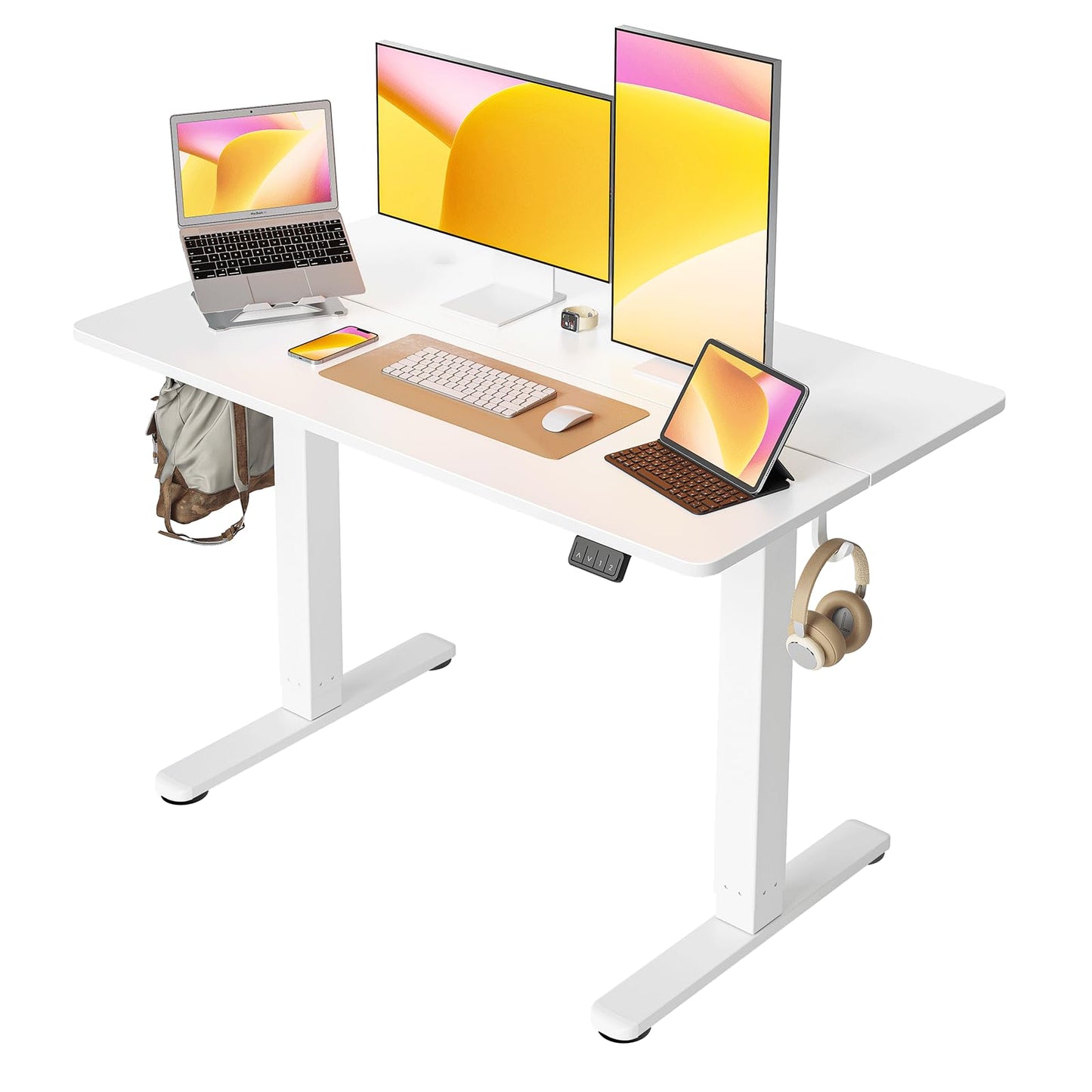 Cubiker Escritorio Eléctrico de Pie - 140 * 60 cm Mesa Altura Ajustable con Tablero, Sistema Anticolisión, Pies en T de Acero, Panel Control con Funciones Memoria