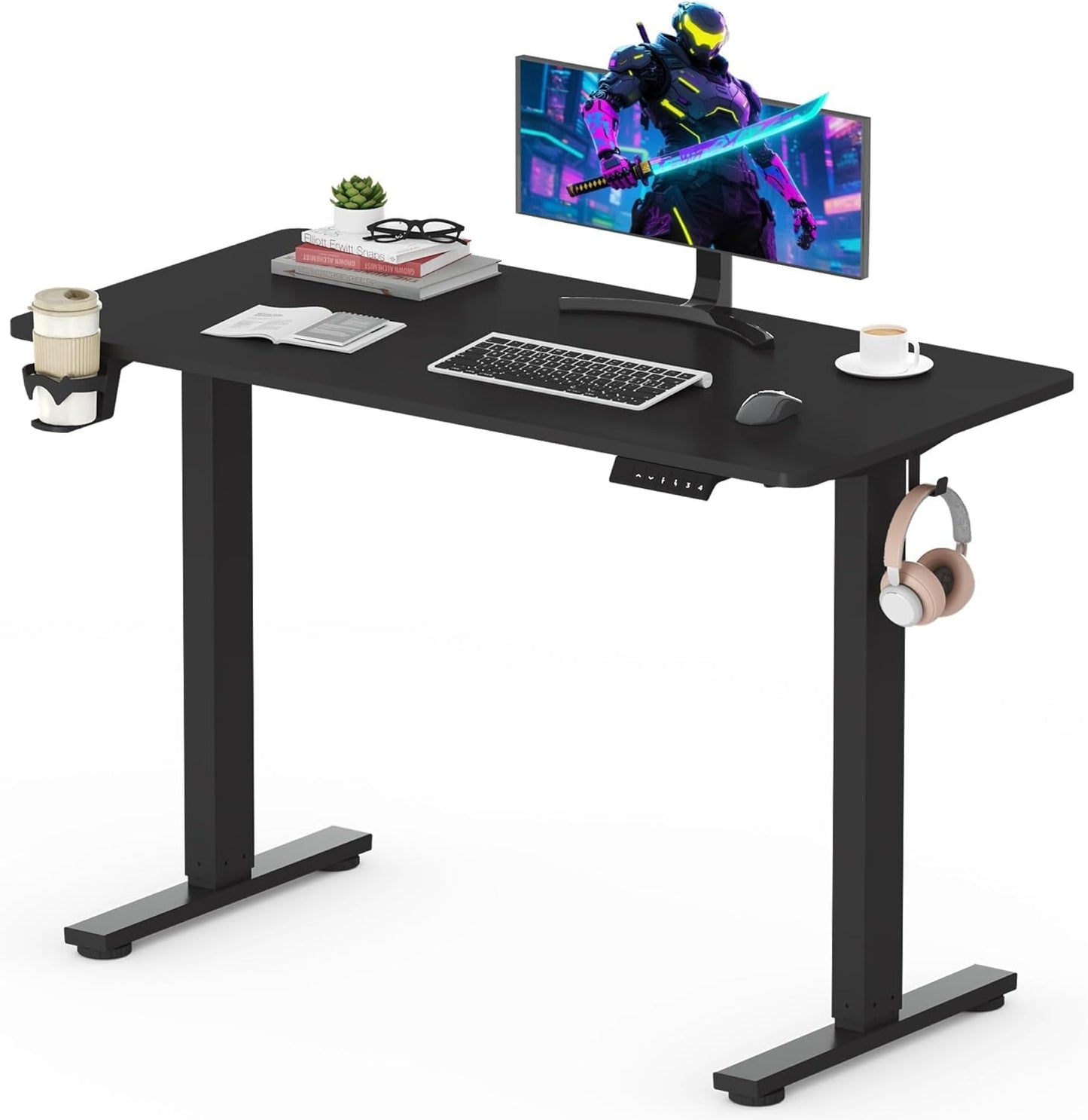 SANODESK QS-Gaming Escritorio Elevable Eléctrico 160x60 cm, Regulable en Altura, Control con Función de Memoria y Gancho, Negro
