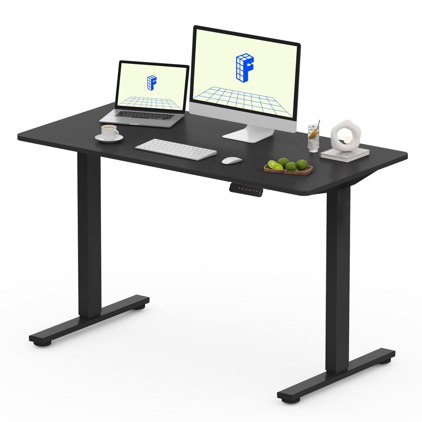 FLEXISPOT QE Pro Escritorio Elevable Eléctrico 140x60cm, Mesa Elevable con 2 Ganchos, Portavasos y Organizador de Cables, 4 Función de Memoria, Standing Desk para Oficina & Hogar y Teletrabajo, Negro