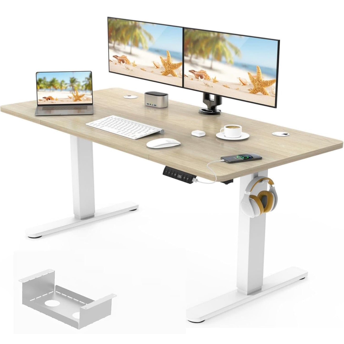 Devoko 140x60 cm Escritorio Regulable en Altura, Escritorio Elevable Eléctrico Telescópico Bidireccional, Escritorio de Oficinay Hogar, para Estudio en Casa con Tablero Ensamblado, Blanco