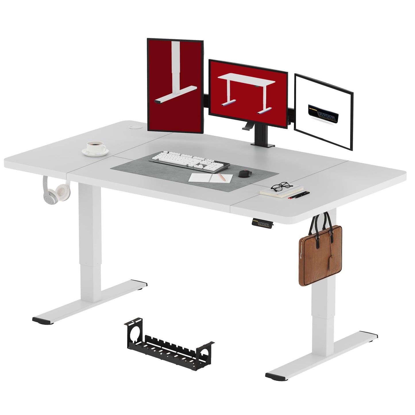 SANODESK FQ1 140x60cm Escritorio Elevable Eléctrico con Tablero, Standing Desk, Mesa Elevable para Computadora con Gancho, Cerradura para niños, Función de Memoria para Oficina y Hogar-Blanco Arce