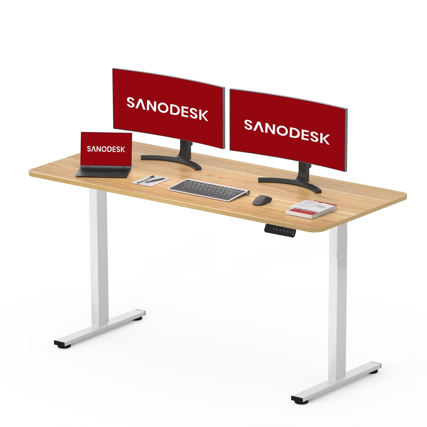 SANODESK QS1 140 x 60 cm Escritorio Elevable Eléctrico con Tablero Escritorio Regulable en Altura Eléctrico Telescópico Bidireccional con Control de Memoria y Tecnología Anticolisión (Blanco)