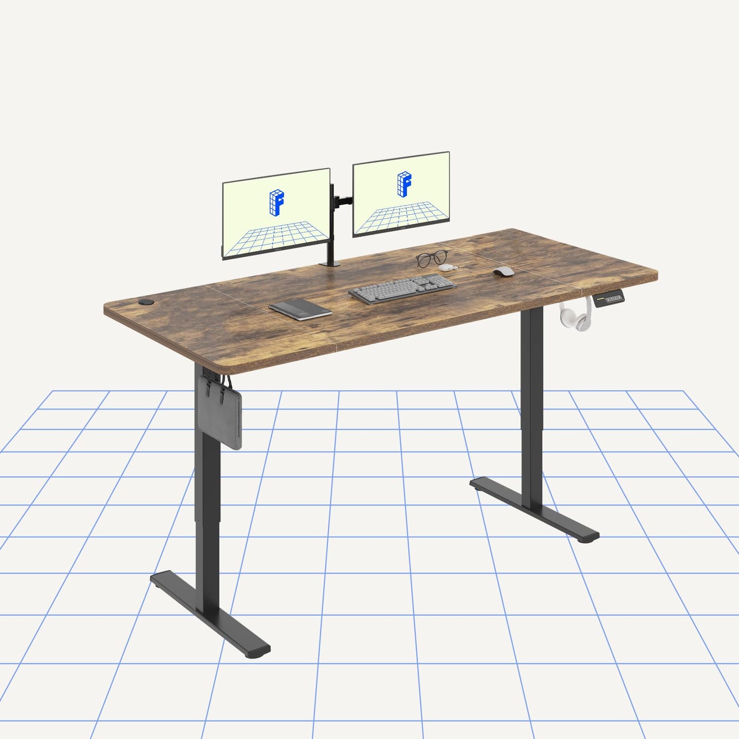 FLEXISPOT QE Pro Escritorio Elevable Eléctrico 140x60cm, Mesa Elevable con 2 Ganchos, Portavasos y Organizador de Cables, 4 Función de Memoria, Standing Desk para Oficina & Hogar y Teletrabajo, Negro