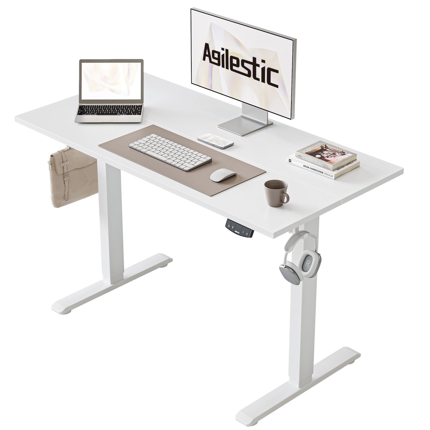 Agilestic 140 x 60 cm Escritorio Elevable Eléctrico con Tablero Escritorio Regulable en Altura Eléctrico Telescópico Bi-direccional con Control de Memoria y Tecnología Anticolisión, Negro