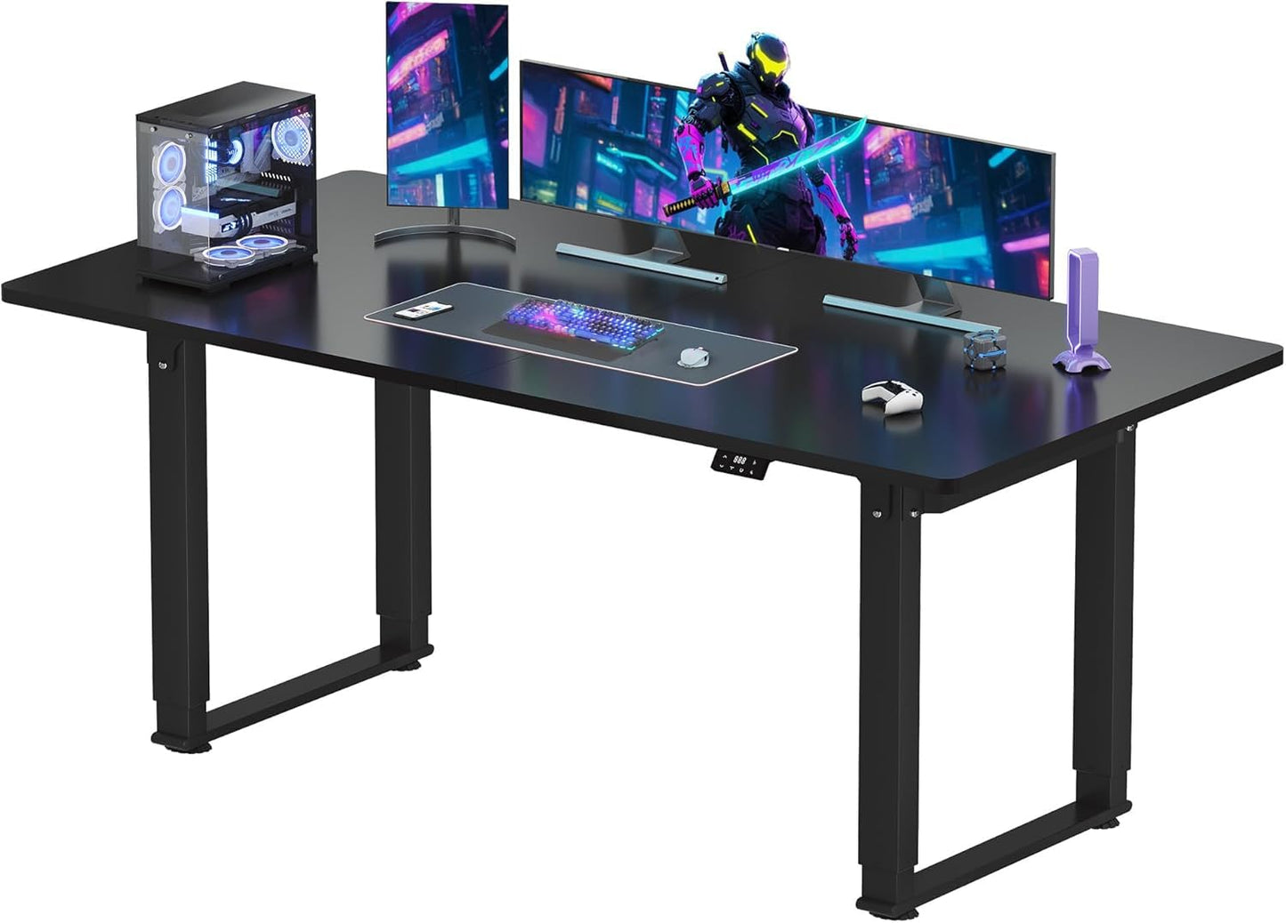 SANODESK QS-Gaming Escritorio Elevable Eléctrico 160x60 cm, Regulable en Altura, Control con Función de Memoria y Gancho, Negro