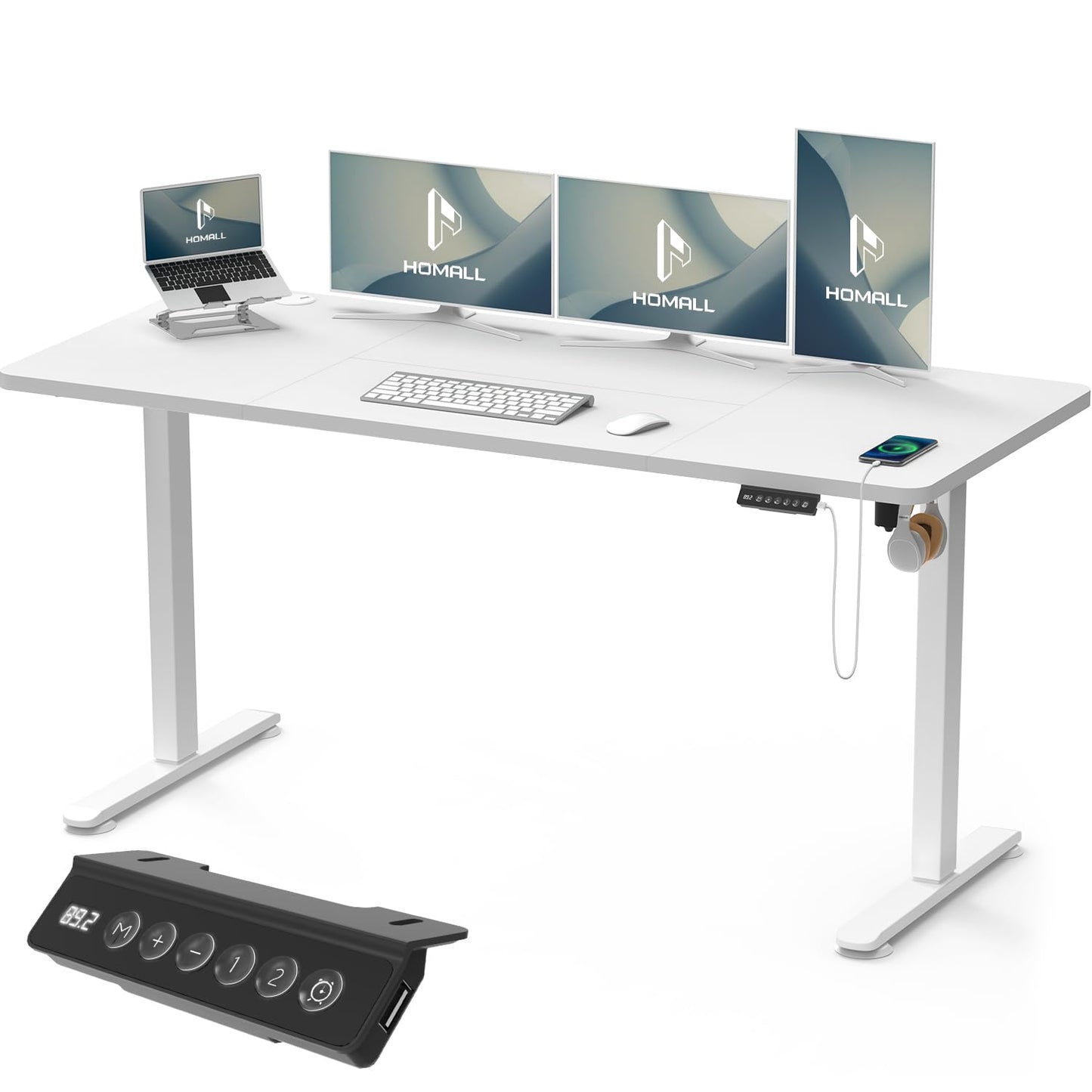 Homall 140X60 Cm Escritorio Elevable con Toma USB, Escritorio Elevable Eléctrico con Funciones De Sistema Anticolisión, Mesa De Escritorio con Soporte Eléctrico,Marrón