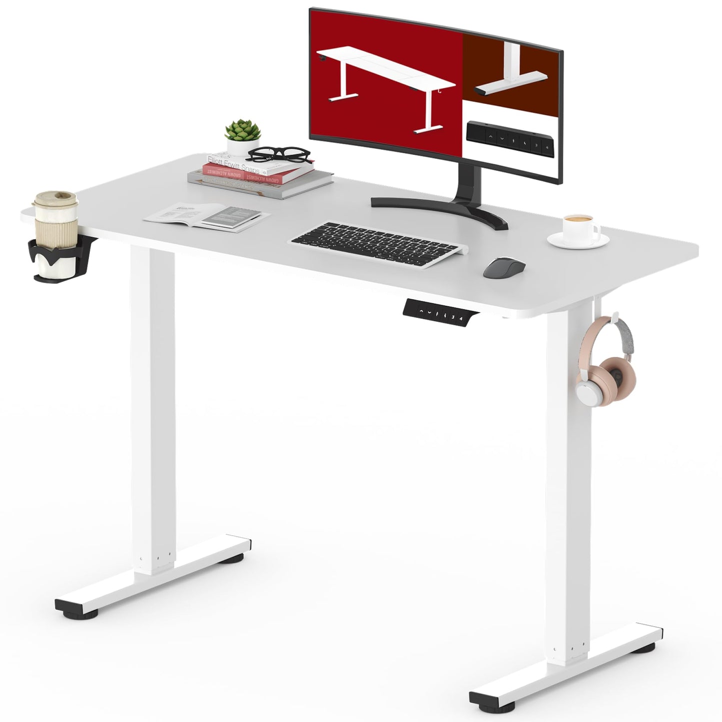 SANODESK QS1 140 x 60 cm Escritorio Elevable Eléctrico con Tablero Escritorio Regulable en Altura Eléctrico Telescópico Bidireccional con Control de Memoria y Tecnología Anticolisión (Blanco)
