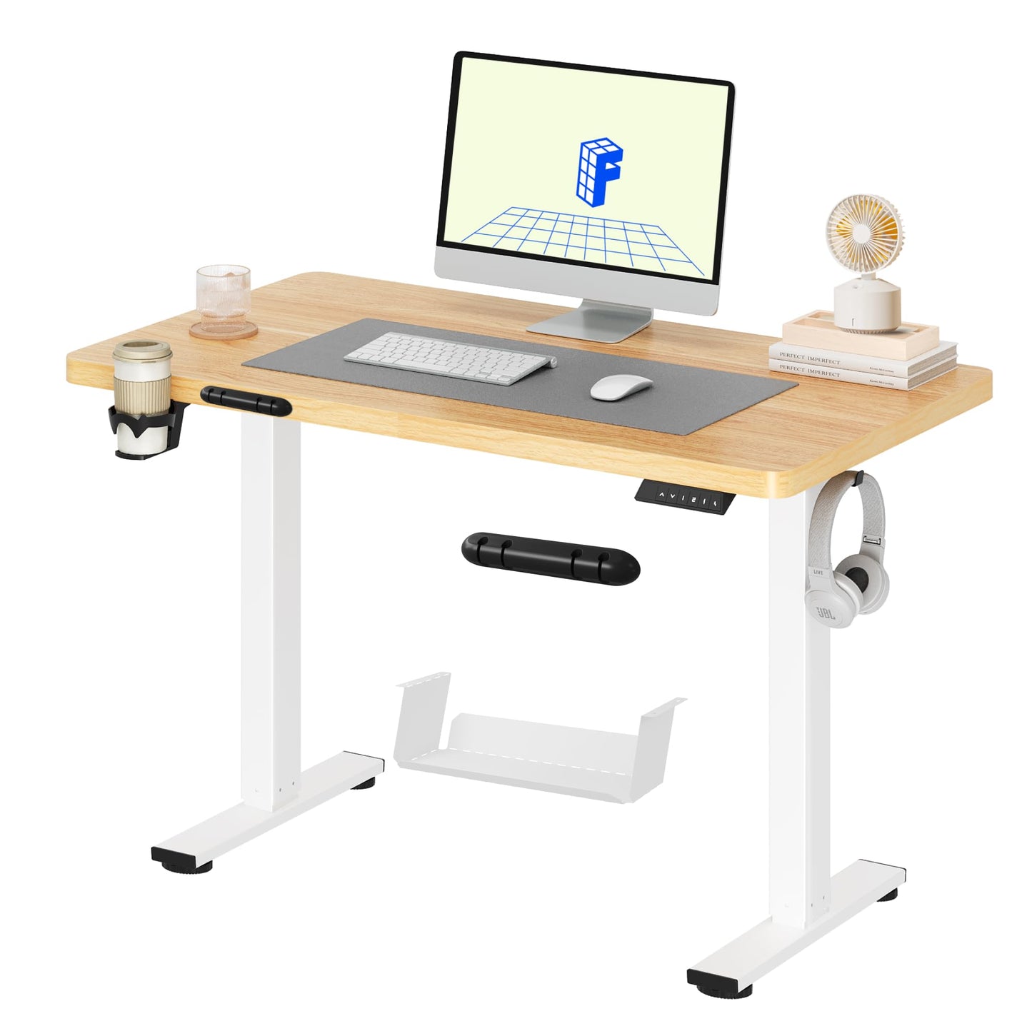 FLEXISPOT QE Pro Escritorio Elevable Eléctrico 140x60cm, Mesa Elevable con 2 Ganchos, Portavasos y Organizador de Cables, 4 Función de Memoria, Standing Desk para Oficina & Hogar y Teletrabajo, Negro