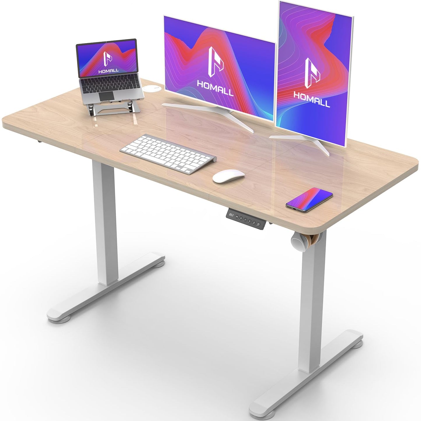 Homall 140X60 Cm Escritorio Elevable con Toma USB, Escritorio Elevable Eléctrico con Funciones De Sistema Anticolisión, Mesa De Escritorio con Soporte Eléctrico,Marrón