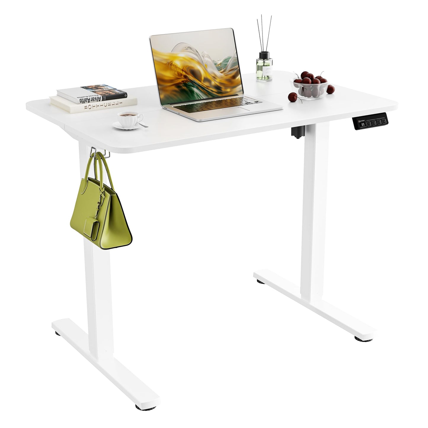 ERGOMAKER Escritorio eléctrico Regulable en Altura 140 x 60 cm (55,1 x 23,6 Pulgadas), Escritorio de Altura Regulable con Tablero de Empalme (Marco Negro + Tablero Negro)