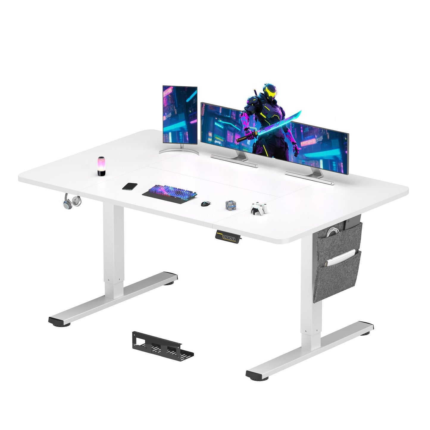 SANODESK QS-Gaming Escritorio Elevable Eléctrico 160x60 cm, Regulable en Altura, Control con Función de Memoria y Gancho, Negro