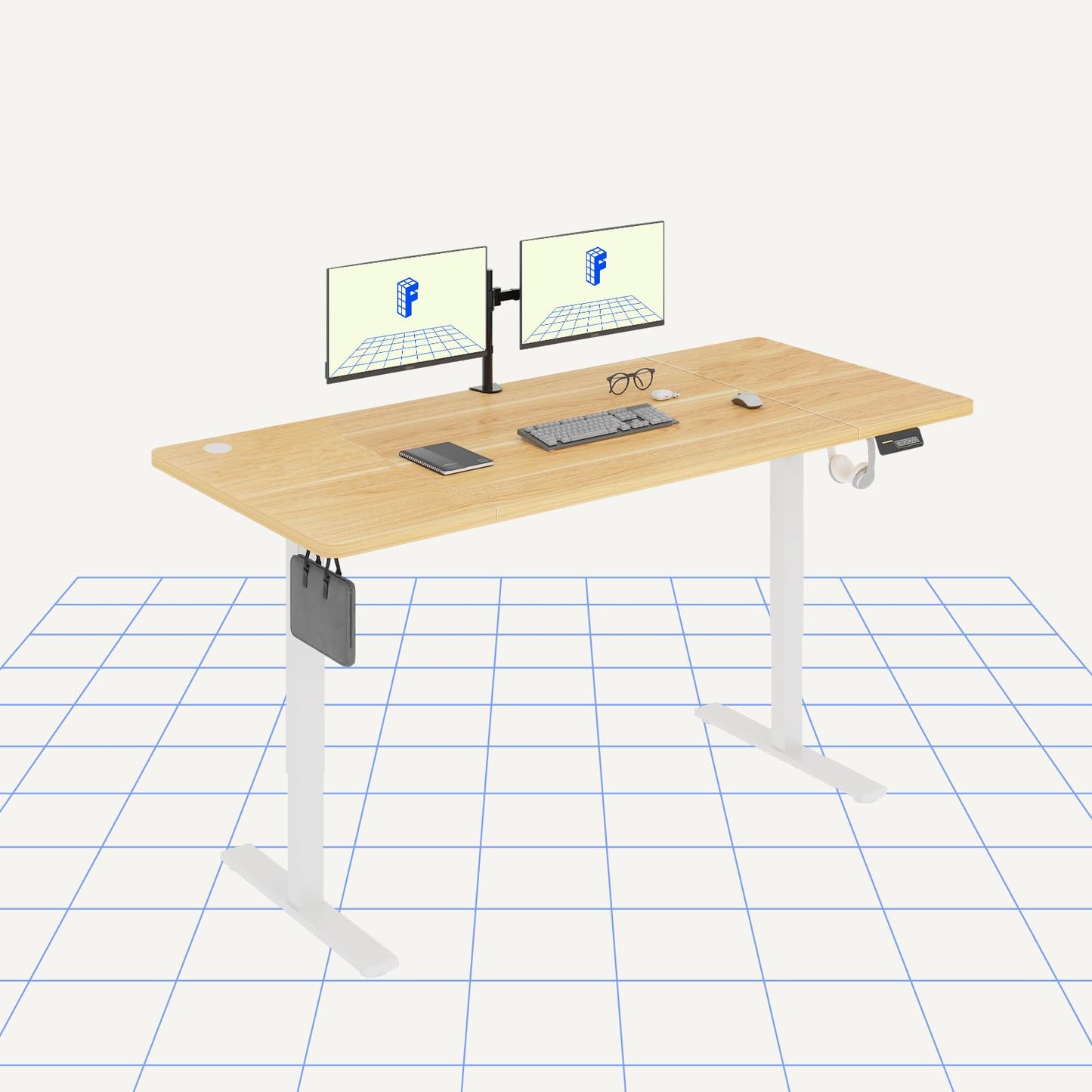 FLEXISPOT QE Pro Escritorio Elevable Eléctrico 140x60cm, Mesa Elevable con 2 Ganchos, Portavasos y Organizador de Cables, 4 Función de Memoria, Standing Desk para Oficina & Hogar y Teletrabajo, Negro