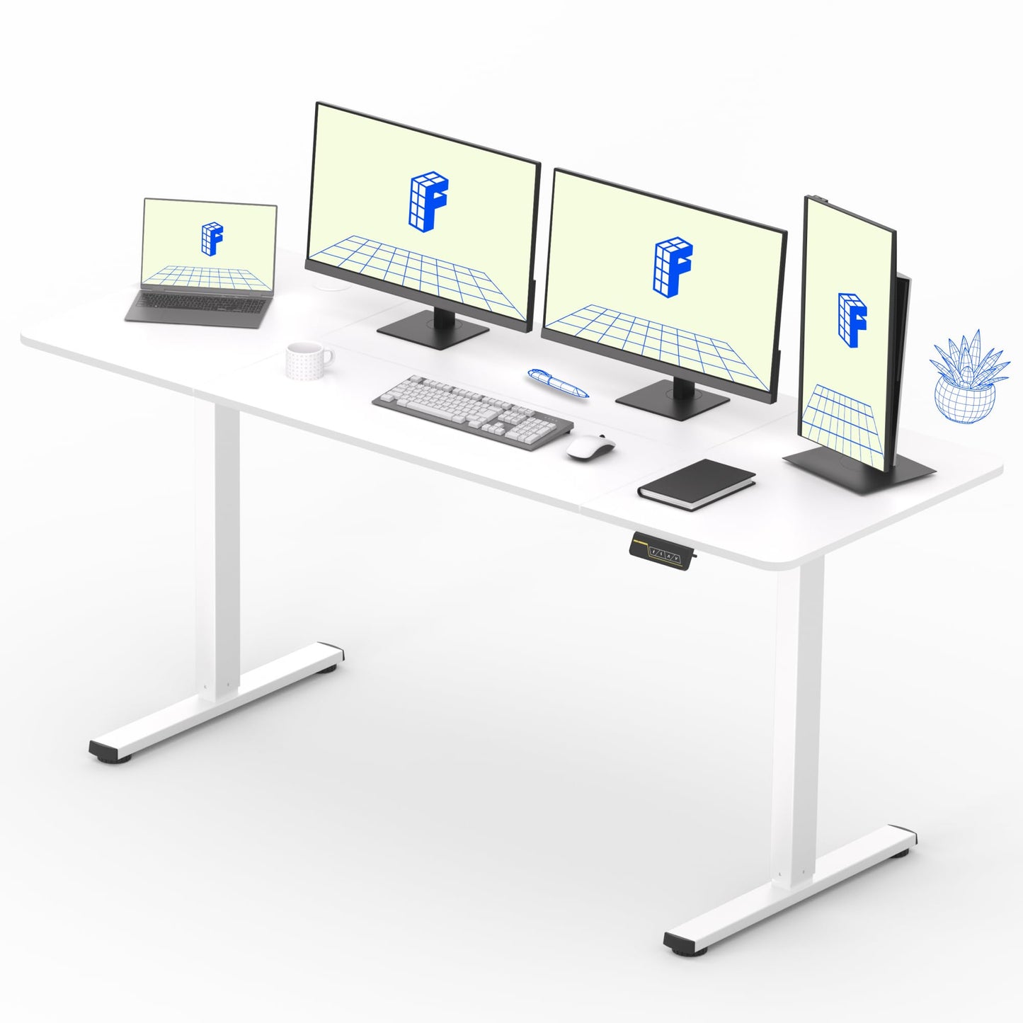 FLEXISPOT 140X60cm Escritorio Elevable Eléctrico con Tablero, con Gancho y Portavasos, Standing Desk, Mesa Elevable Escritorio de Elevable con Memoria Inteligente para Oficina y Hogar(Blanco)