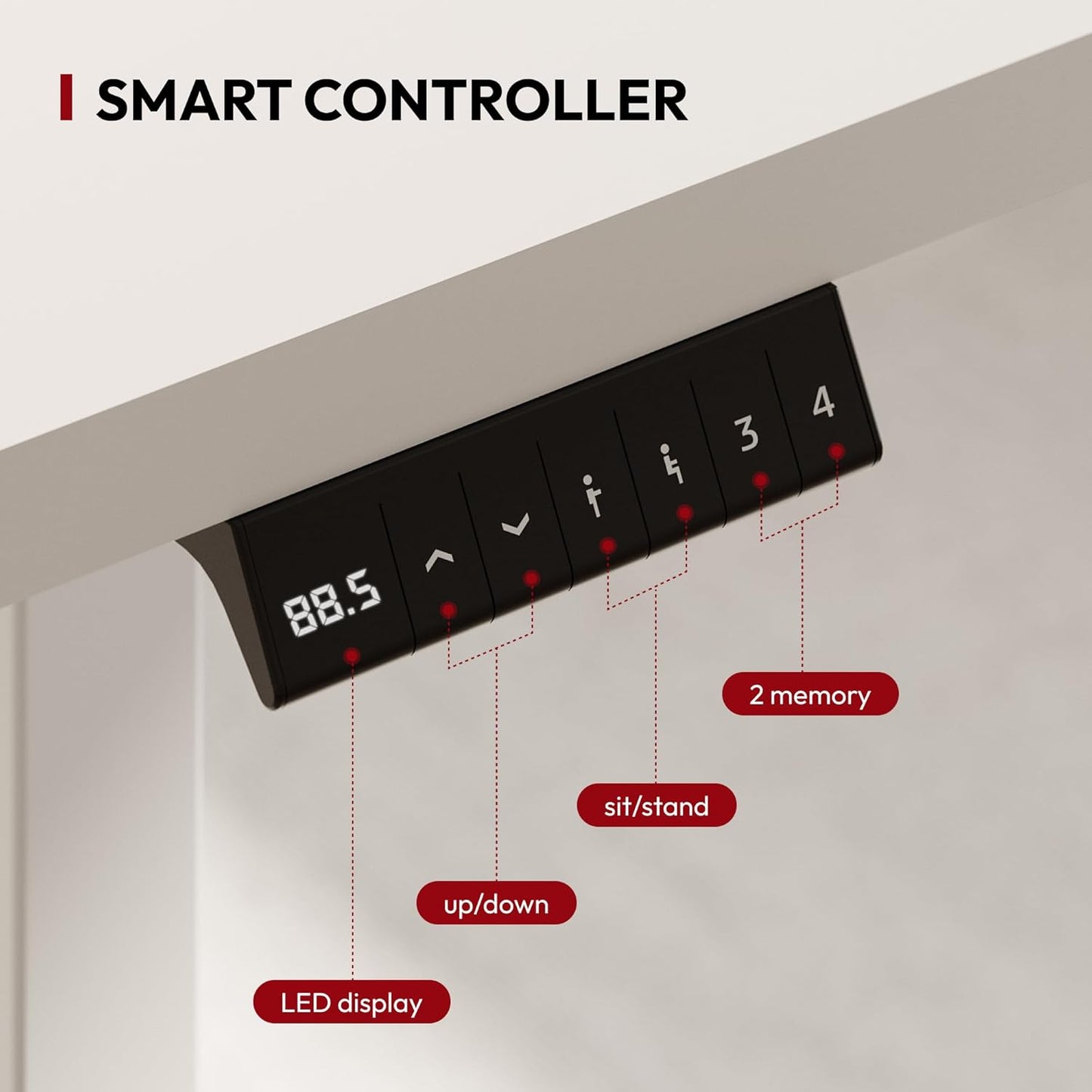 SANODESK QS1 140 x 60 cm Escritorio Elevable Eléctrico con Tablero Escritorio Regulable en Altura Eléctrico Telescópico Bidireccional con Control de Memoria y Tecnología Anticolisión (Blanco)