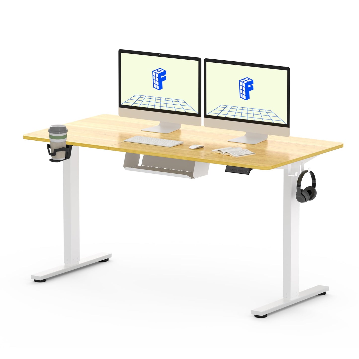 FLEXISPOT QE Pro Escritorio Elevable Eléctrico 140x60cm, Mesa Elevable con 2 Ganchos, Portavasos y Organizador de Cables, 4 Función de Memoria, Standing Desk para Oficina & Hogar y Teletrabajo, Negro