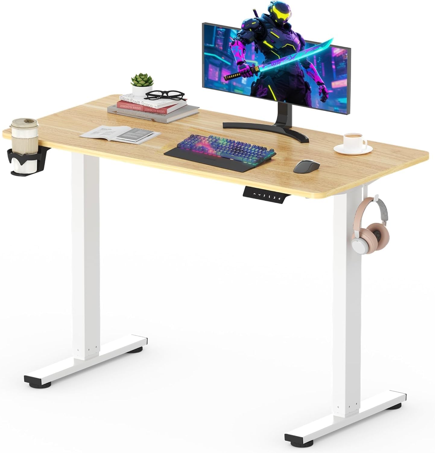 SANODESK QS-Gaming Escritorio Elevable Eléctrico 160x60 cm, Regulable en Altura, Control con Función de Memoria y Gancho, Negro