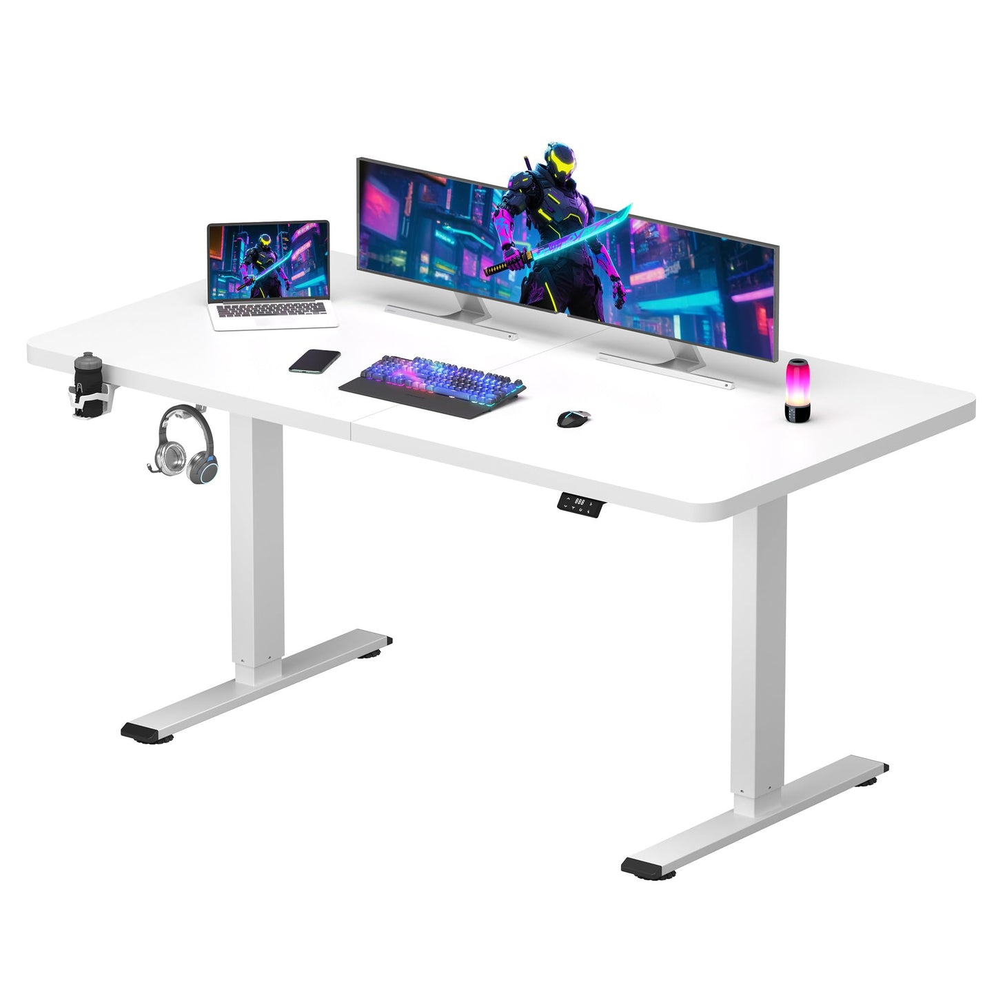 SANODESK QS-Gaming Escritorio Elevable Eléctrico 160x60 cm, Regulable en Altura, Control con Función de Memoria y Gancho, Negro