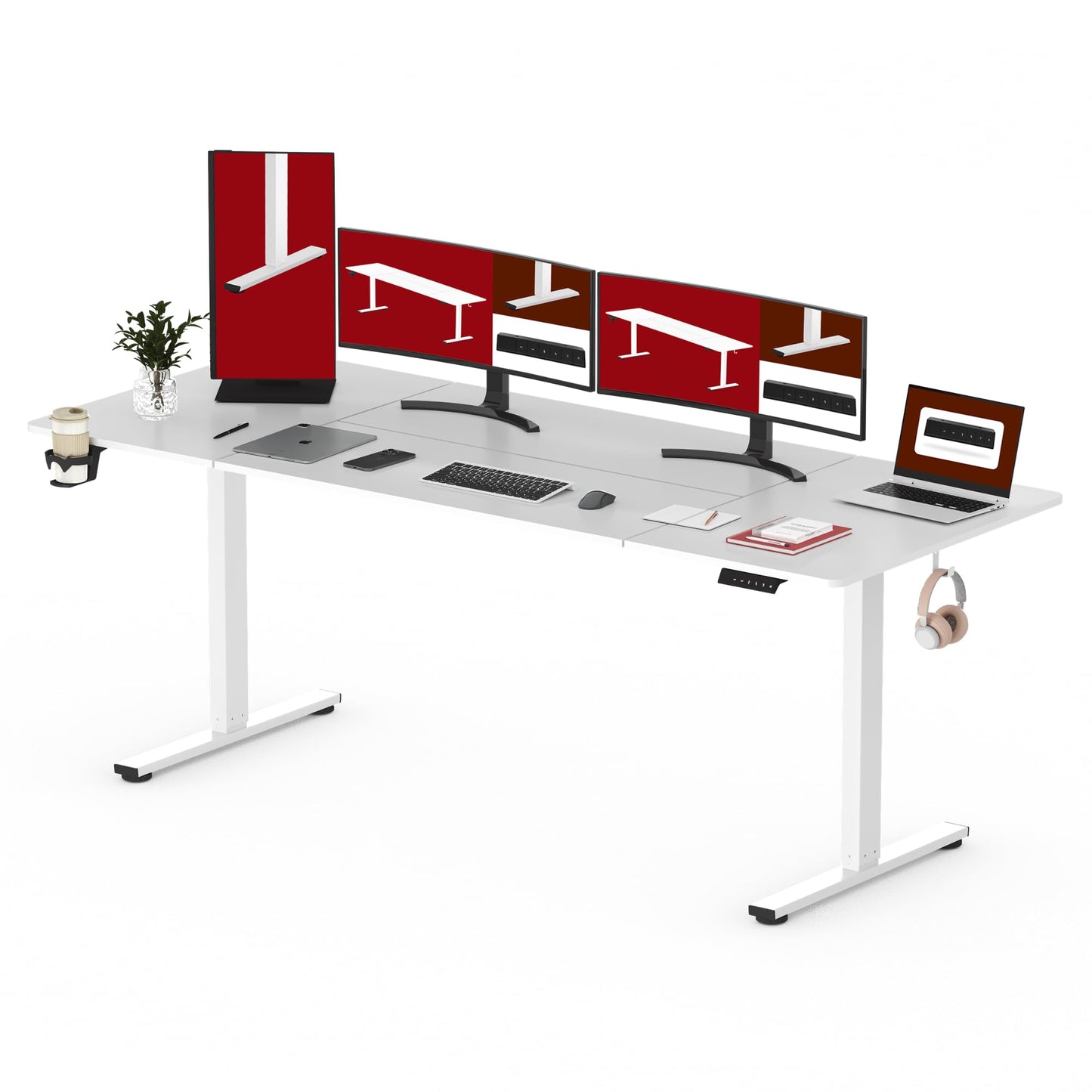 SANODESK QS1 140 x 60 cm Escritorio Elevable Eléctrico con Tablero Escritorio Regulable en Altura Eléctrico Telescópico Bidireccional con Control de Memoria y Tecnología Anticolisión (Blanco)