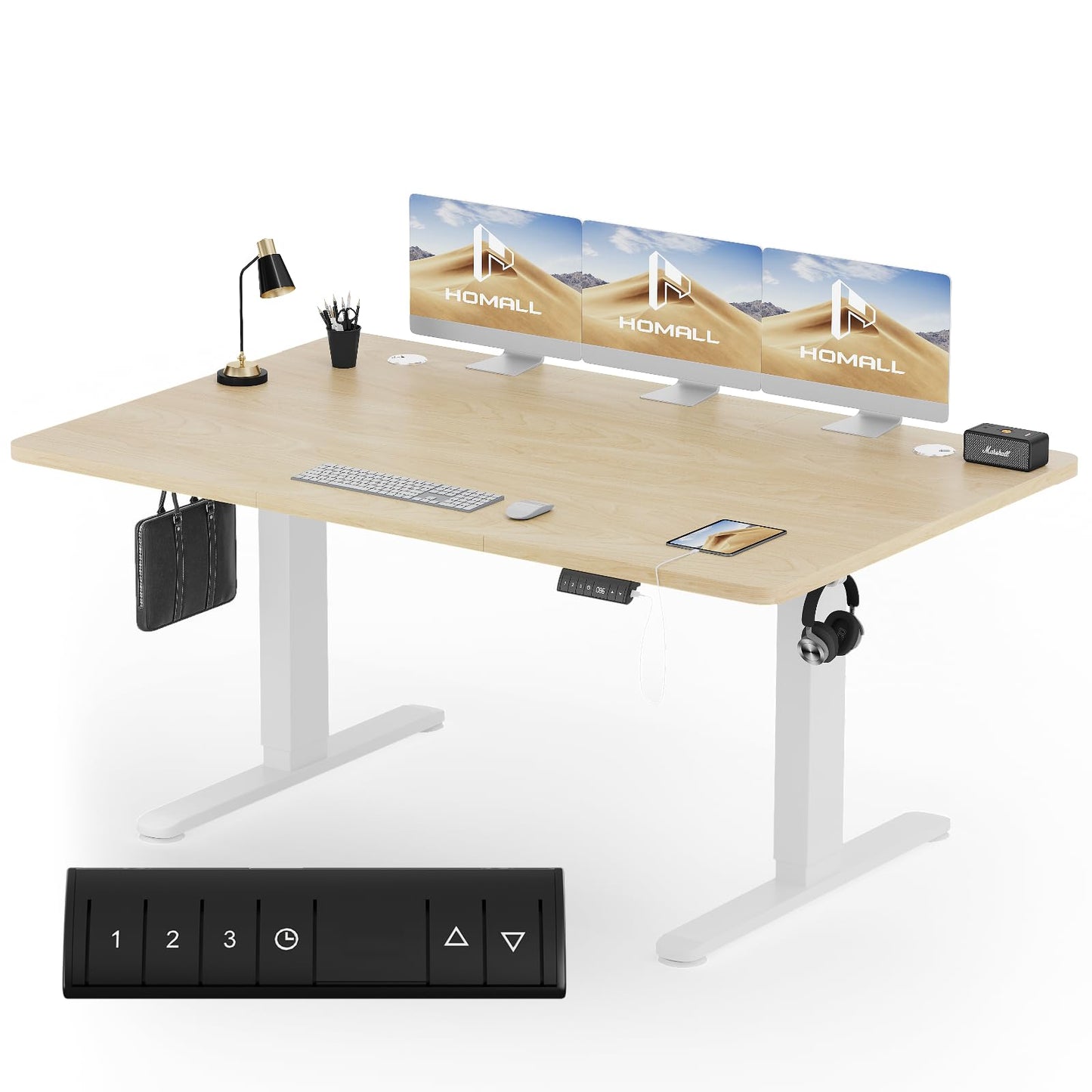 Homall Escritorio 140 x 80 cm,Escritorio Elevable con Carga USB,Mesa Elevable Escritorio Equipado con 3 Funciones de Memoria y Recordatorio,Mesas Elevables Modernas,Mesa Regulable Altura