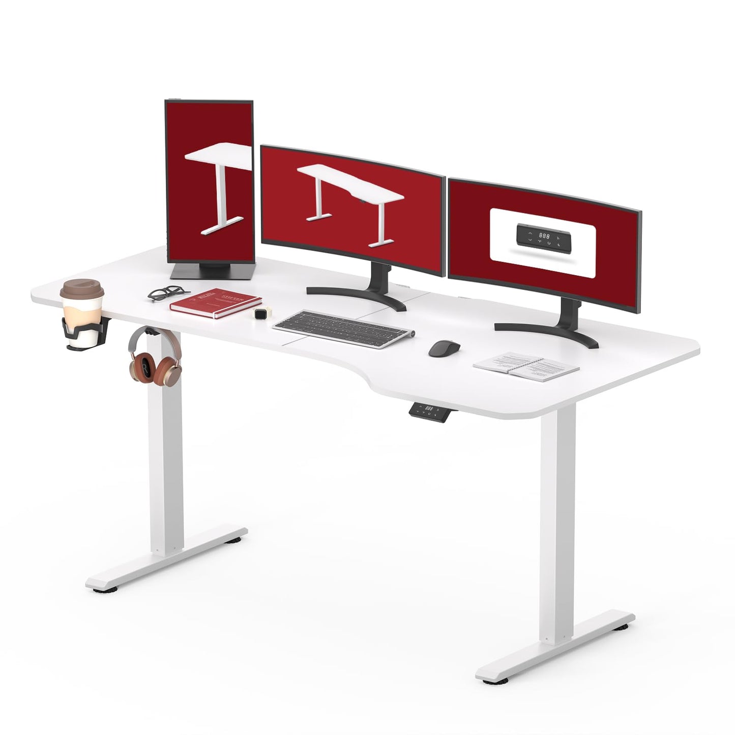 SANODESK QS1 140 x 60 cm Escritorio Elevable Eléctrico con Tablero Escritorio Regulable en Altura Eléctrico Telescópico Bidireccional con Control de Memoria y Tecnología Anticolisión (Blanco)