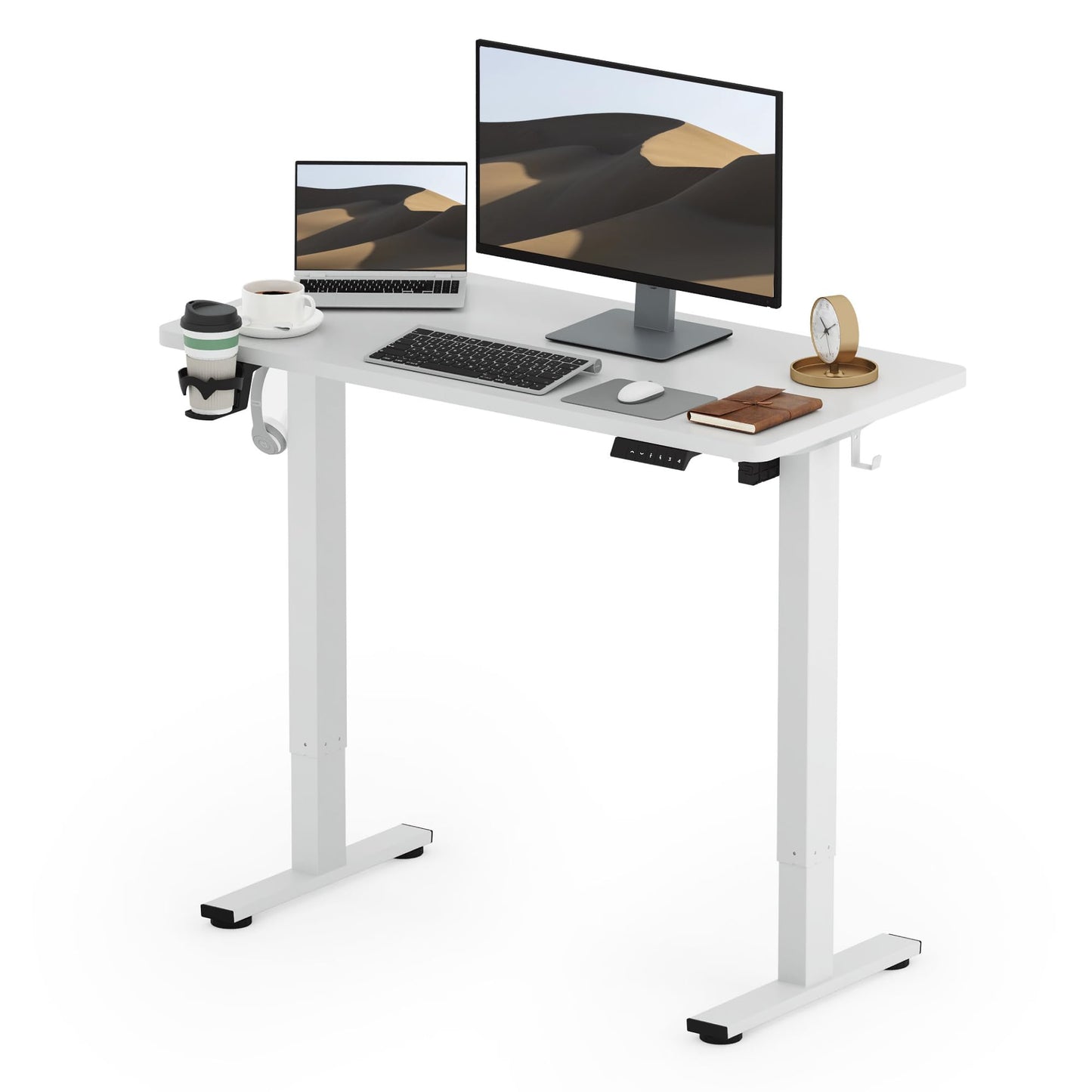 SANODESK FQ1 140x60cm Escritorio Elevable Eléctrico con Tablero, Standing Desk, Mesa Elevable para Computadora con Gancho, Cerradura para niños, Función de Memoria para Oficina y Hogar-Blanco Arce