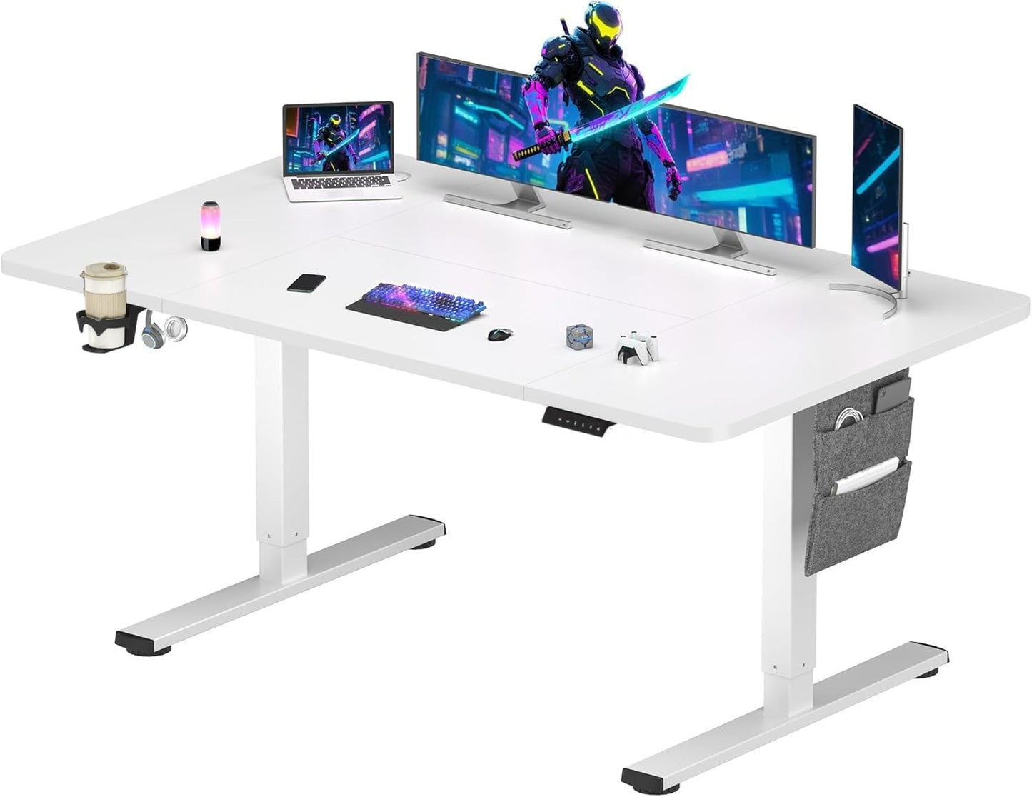 SANODESK QS-Gaming Escritorio Elevable Eléctrico 160x60 cm, Regulable en Altura, Control con Función de Memoria y Gancho, Negro