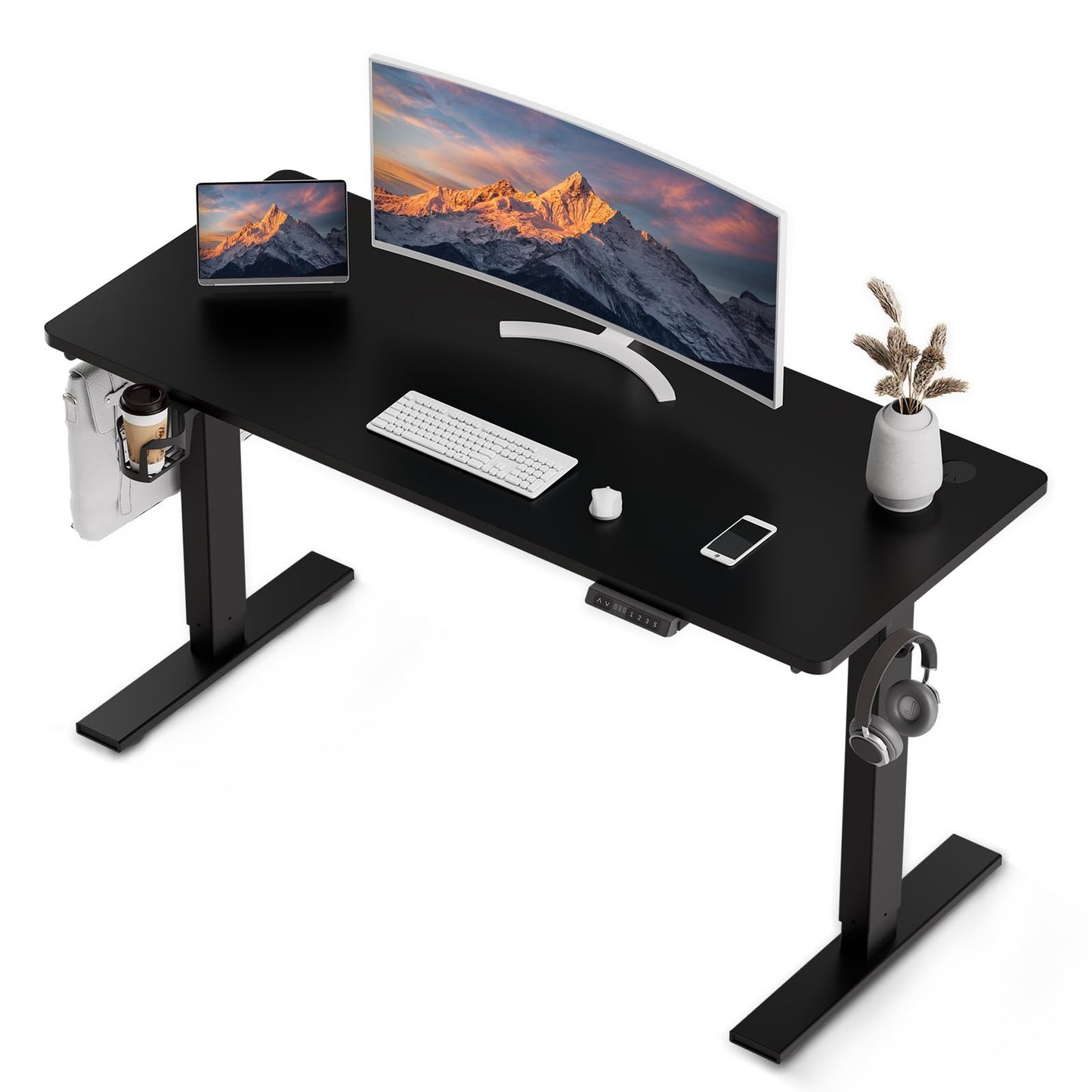 HOMAVO Escritorio Eléctrico De Pie para Sentarse 140x70cm, Escritorio Eléctrico con Memoria y Función Anticolisión, Puertos de Carga Rápida USB-A y Tipo-C, Escritorio Regulable en Altura (70-119CM)
