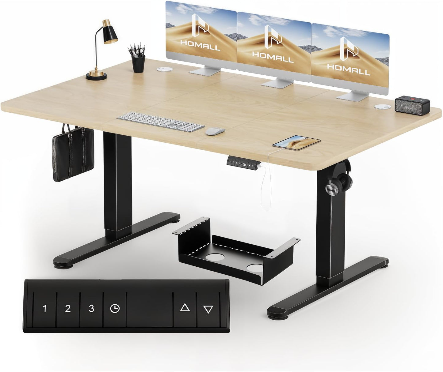 Homall Escritorio 140 x 80 cm,Escritorio Elevable con Carga USB,Mesa Elevable Escritorio Equipado con 3 Funciones de Memoria y Recordatorio,Mesas Elevables Modernas,Mesa Regulable Altura