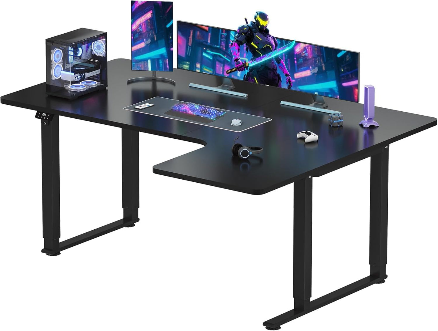 SANODESK QS-Gaming Escritorio Elevable Eléctrico 160x60 cm, Regulable en Altura, Control con Función de Memoria y Gancho, Negro