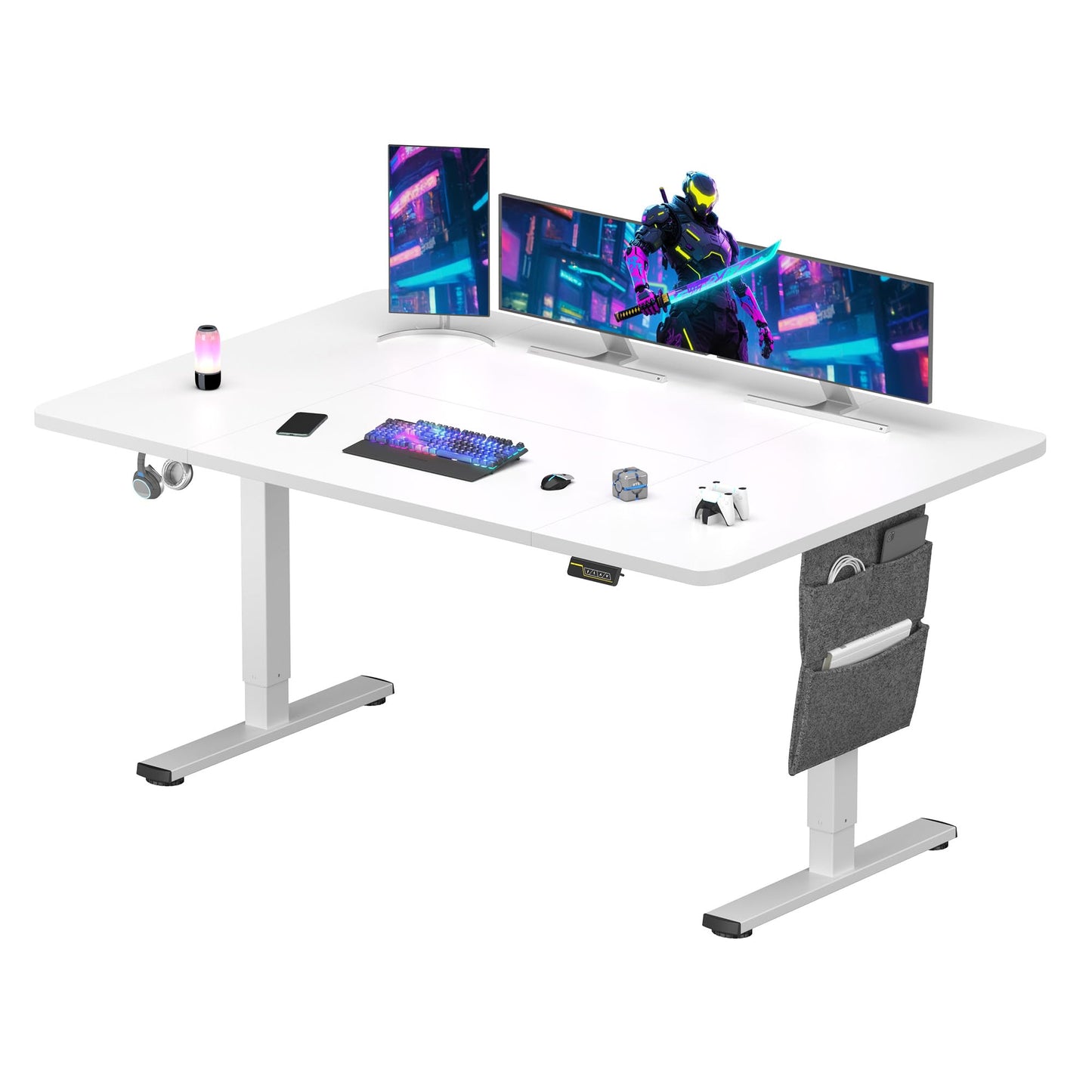 SANODESK QS-Gaming Escritorio Elevable Eléctrico 160x60 cm, Regulable en Altura, Control con Función de Memoria y Gancho, Negro