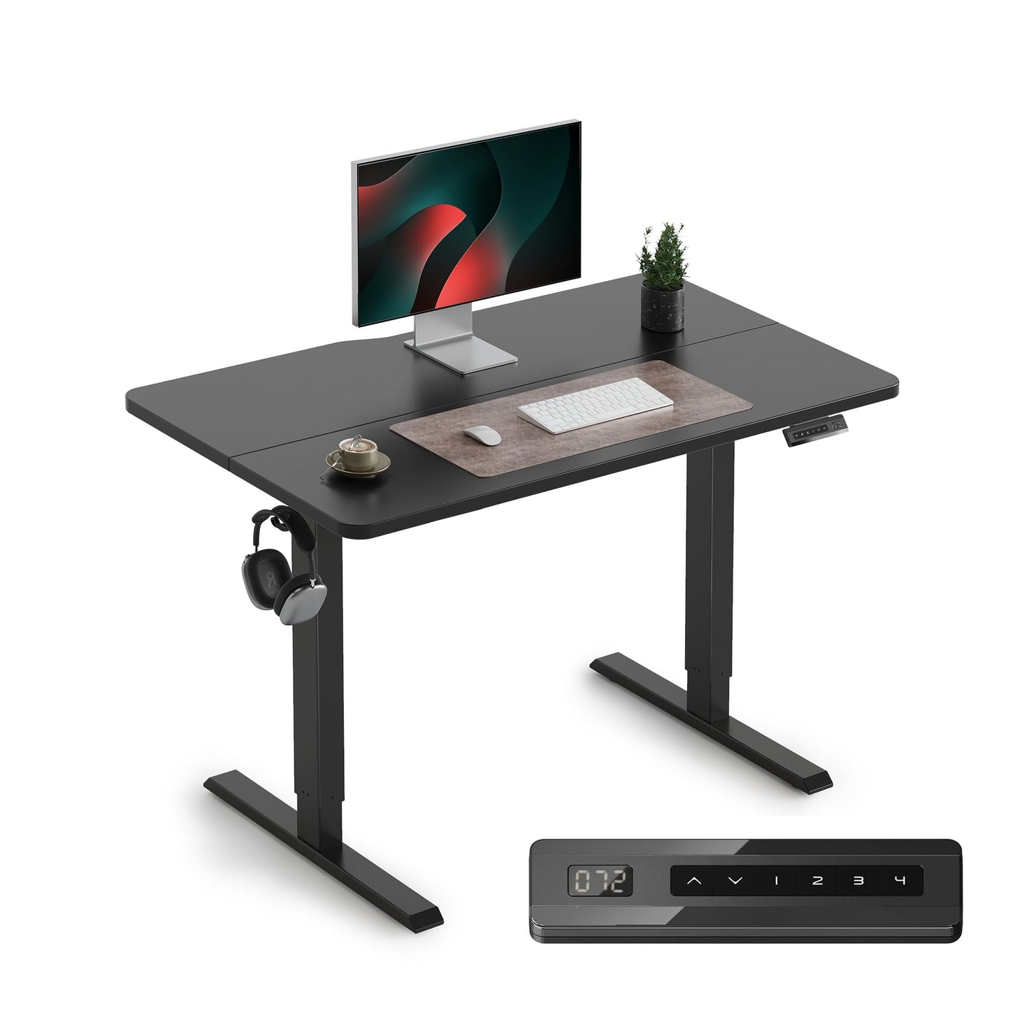 Cubiker Escritorio Eléctrico de Pie - 140 * 60 cm Mesa Altura Ajustable con Tablero, Sistema Anticolisión, Pies en T de Acero, Panel Control con Funciones Memoria