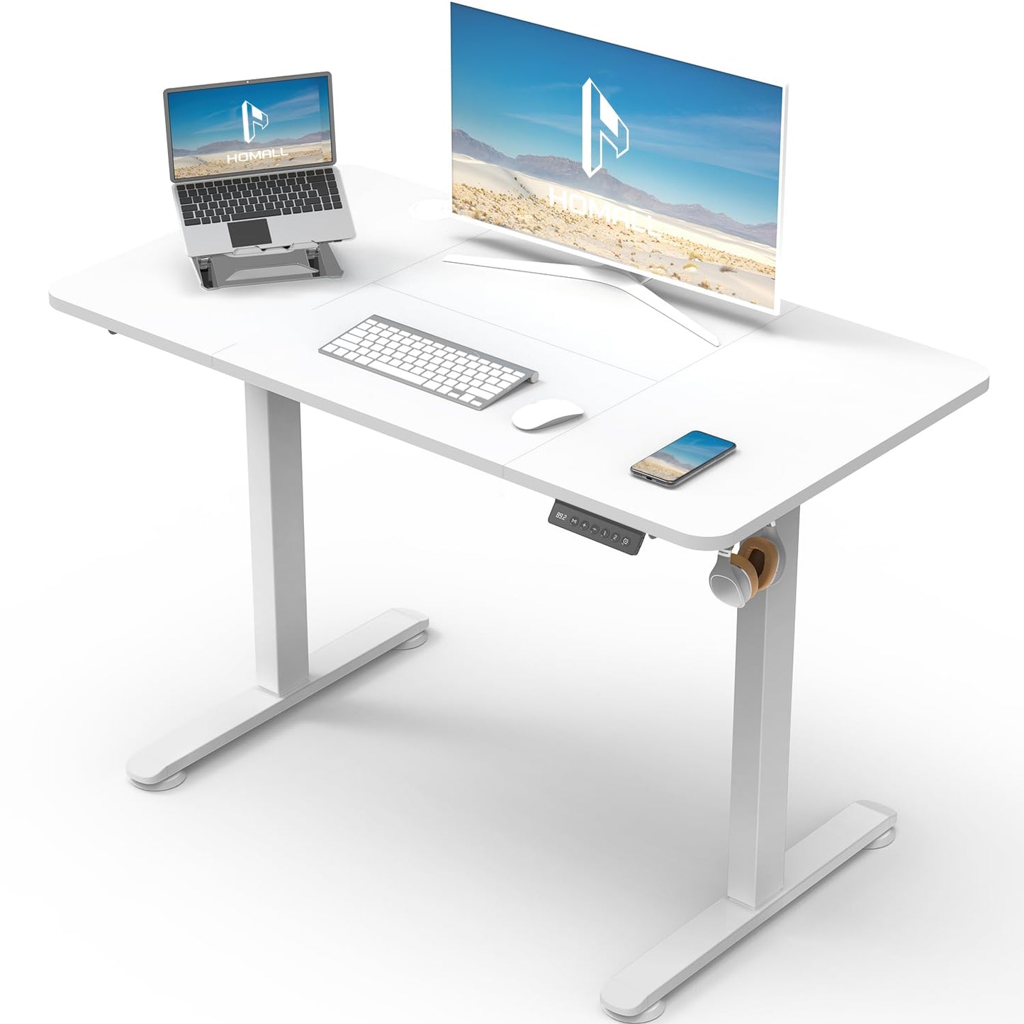 Homall 140X60 Cm Escritorio Elevable con Toma USB, Escritorio Elevable Eléctrico con Funciones De Sistema Anticolisión, Mesa De Escritorio con Soporte Eléctrico,Marrón