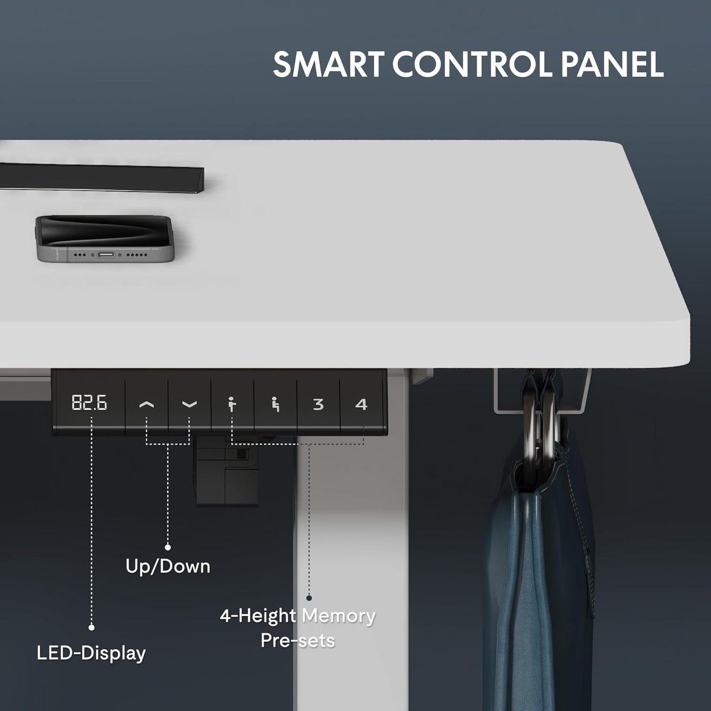 FLEXISPOT 140X60cm Escritorio Elevable Eléctrico con Tablero, con Gancho y Portavasos, Standing Desk, Mesa Elevable Escritorio de Elevable con Memoria Inteligente para Oficina y Hogar(Blanco)