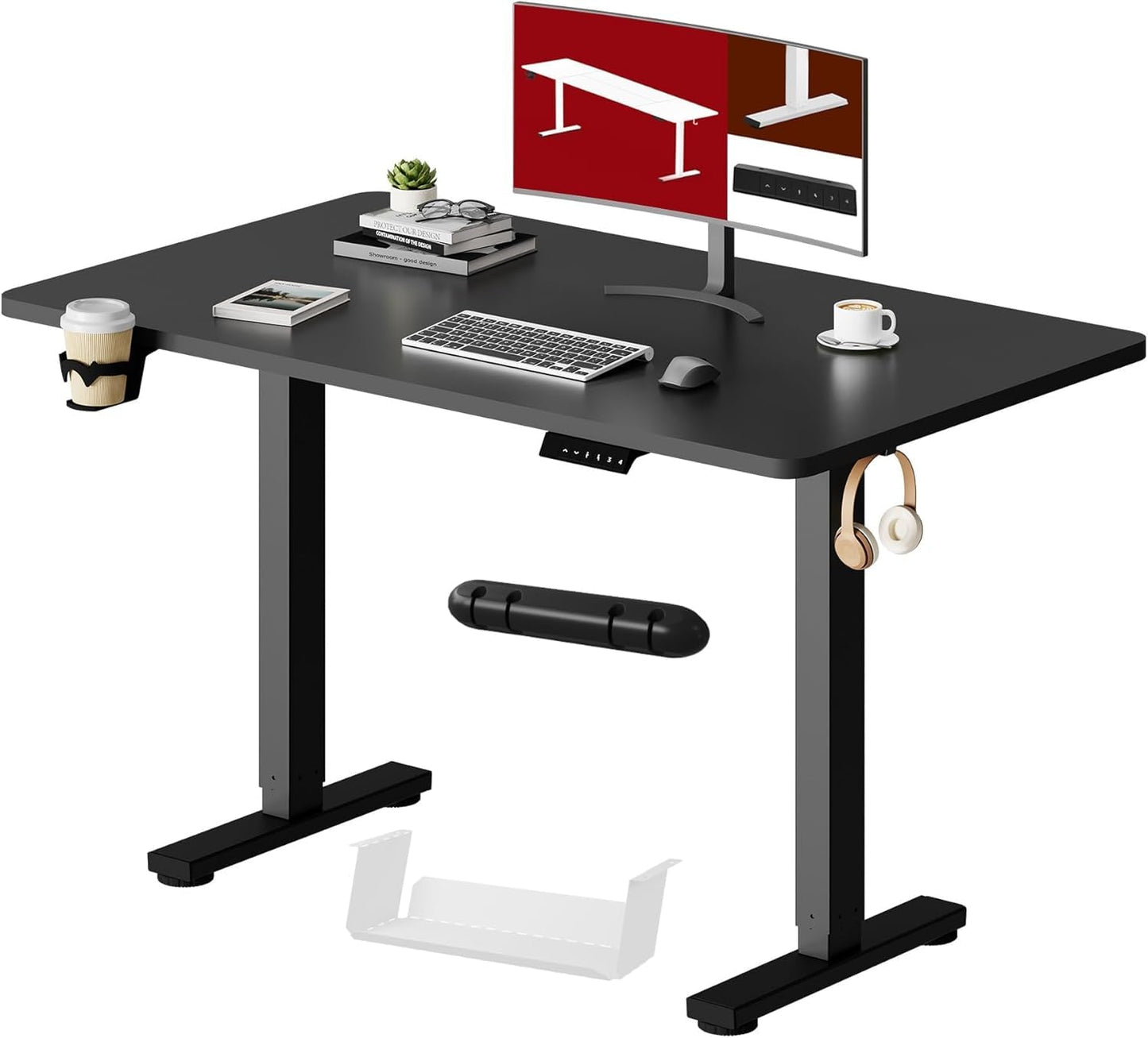 SANODESK QS1 140 x 60 cm Escritorio Elevable Eléctrico con Tablero Escritorio Regulable en Altura Eléctrico Telescópico Bidireccional con Control de Memoria y Tecnología Anticolisión (Blanco)