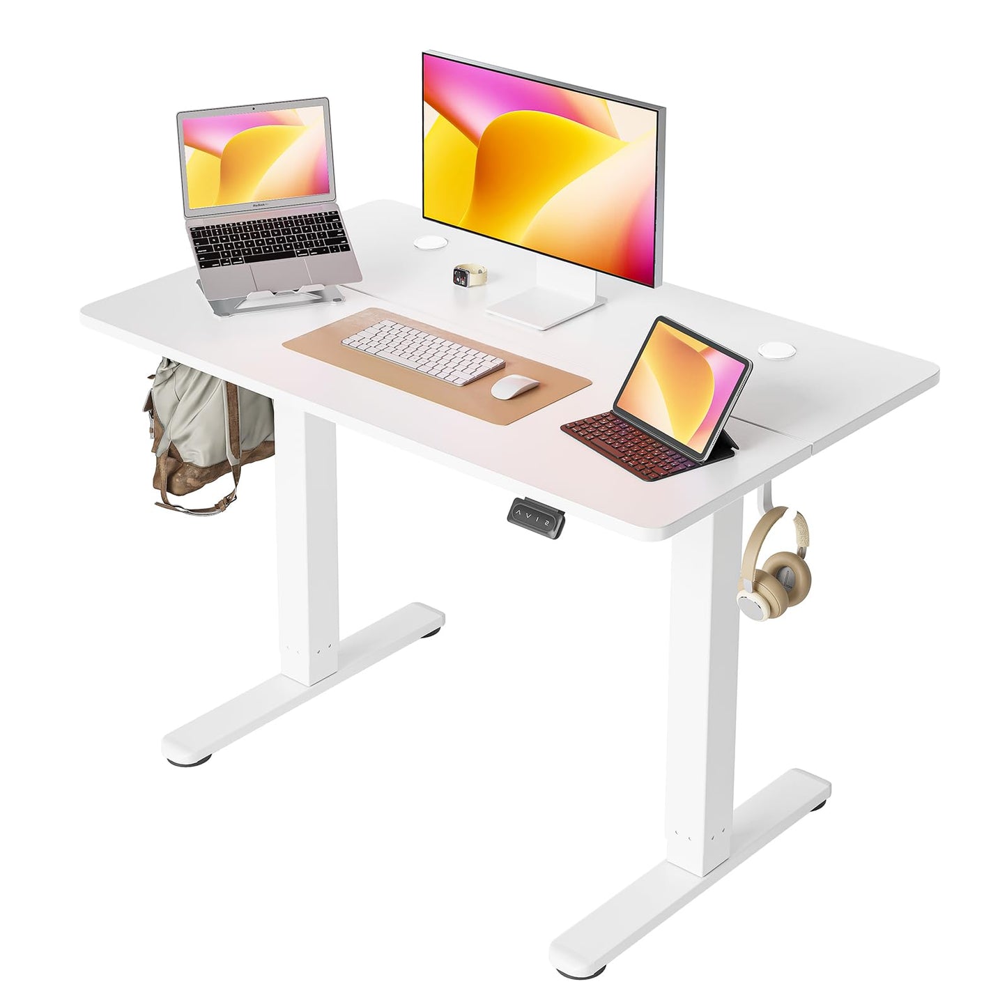 Cubiker Escritorio Eléctrico de Pie - 140 * 60 cm Mesa Altura Ajustable con Tablero, Sistema Anticolisión, Pies en T de Acero, Panel Control con Funciones Memoria