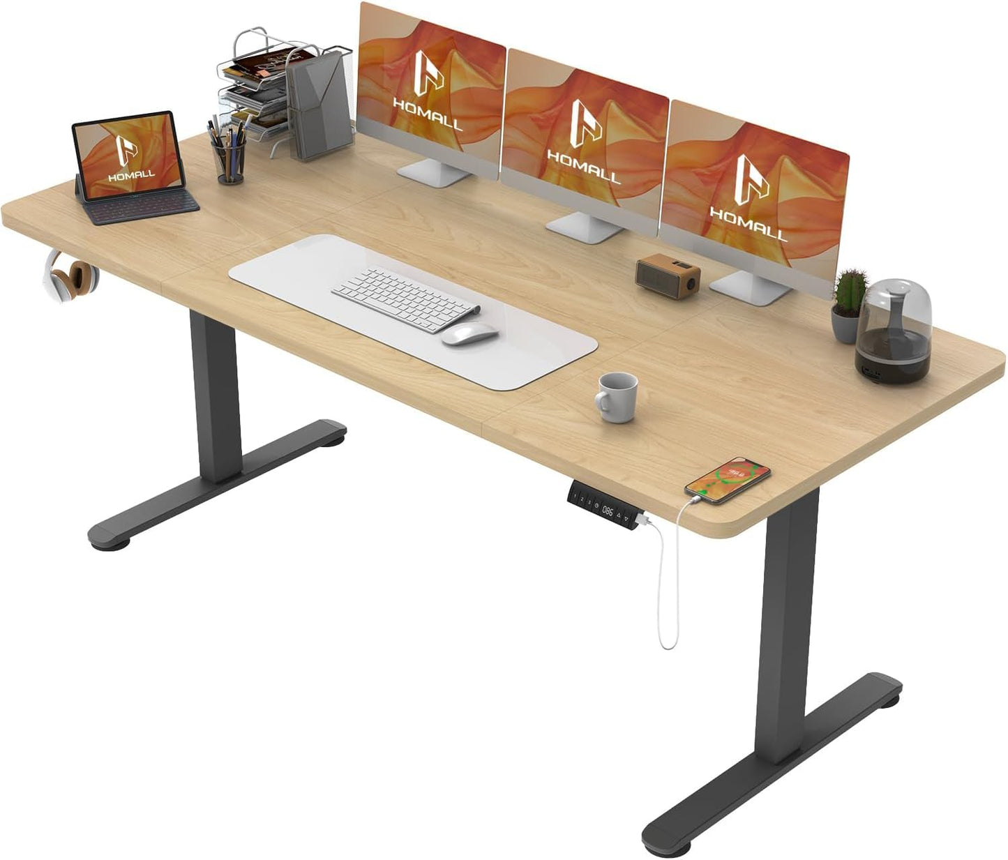 Homall Escritorio 140 x 80 cm,Escritorio Elevable con Carga USB,Mesa Elevable Escritorio Equipado con 3 Funciones de Memoria y Recordatorio,Mesas Elevables Modernas,Mesa Regulable Altura