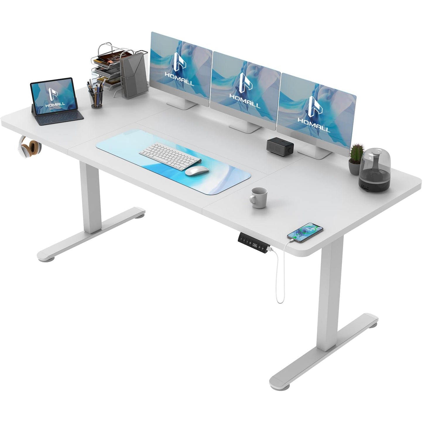 Homall Escritorio 140 x 80 cm,Escritorio Elevable con Carga USB,Mesa Elevable Escritorio Equipado con 3 Funciones de Memoria y Recordatorio,Mesas Elevables Modernas,Mesa Regulable Altura