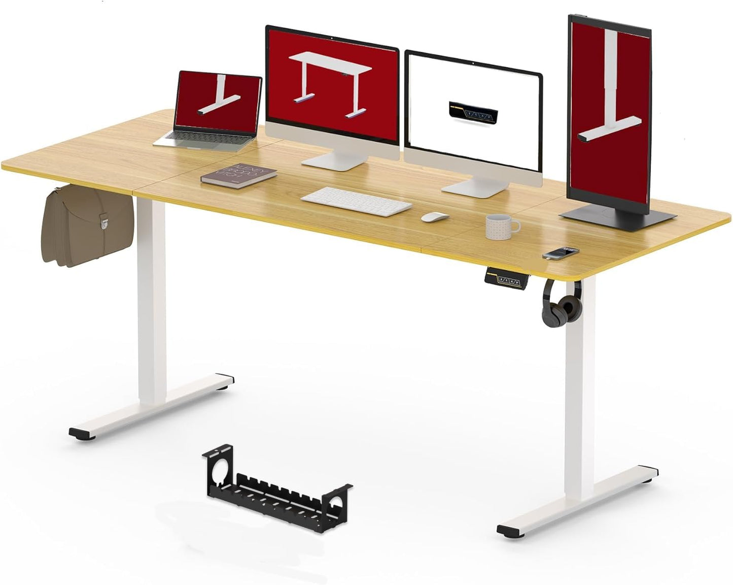 SANODESK QS1 140 x 60 cm Escritorio Elevable Eléctrico con Tablero Escritorio Regulable en Altura Eléctrico Telescópico Bidireccional con Control de Memoria y Tecnología Anticolisión (Blanco)