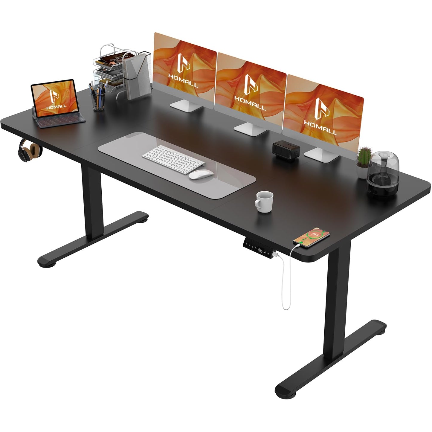 Homall Escritorio 140 x 80 cm,Escritorio Elevable con Carga USB,Mesa Elevable Escritorio Equipado con 3 Funciones de Memoria y Recordatorio,Mesas Elevables Modernas,Mesa Regulable Altura